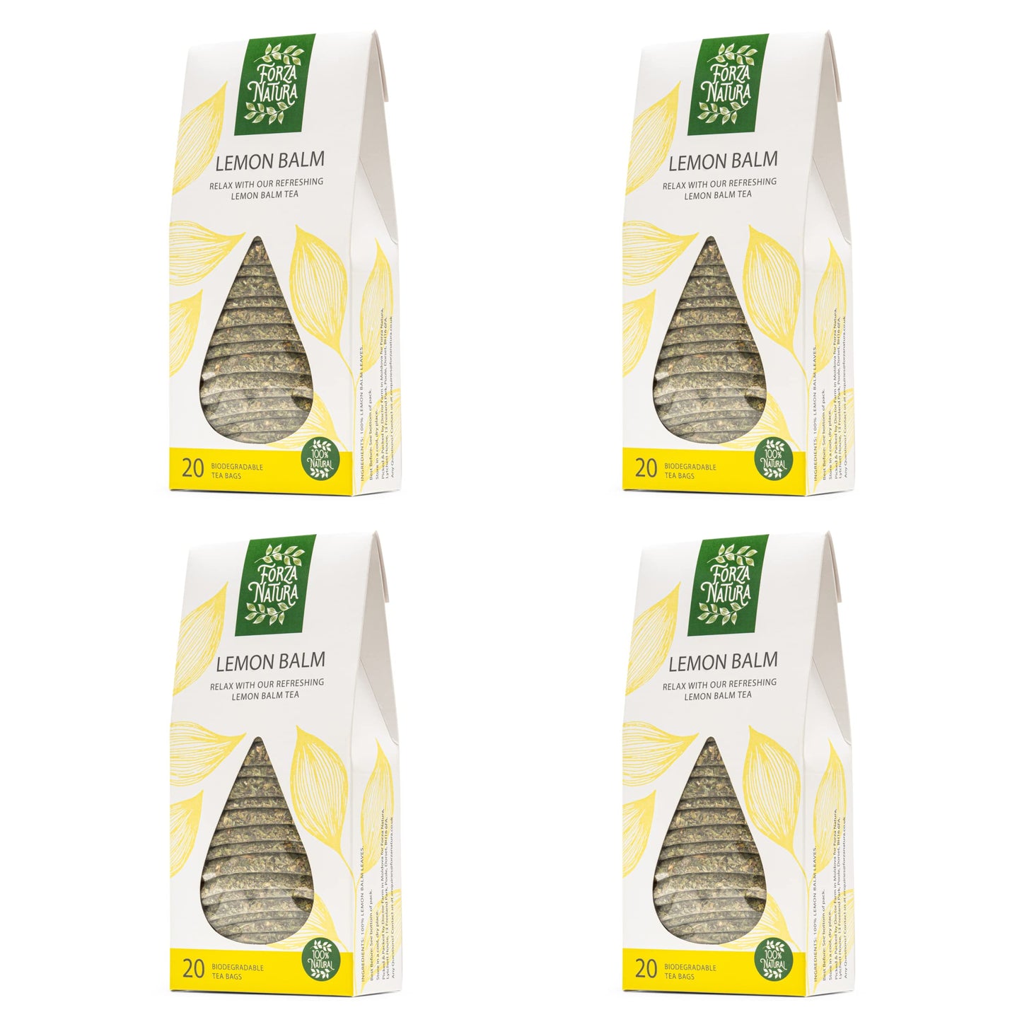 Lemon Balm - Herbal Tea Bags - 100% Natural - 4 Boxes (80 Bio Tea Bags)