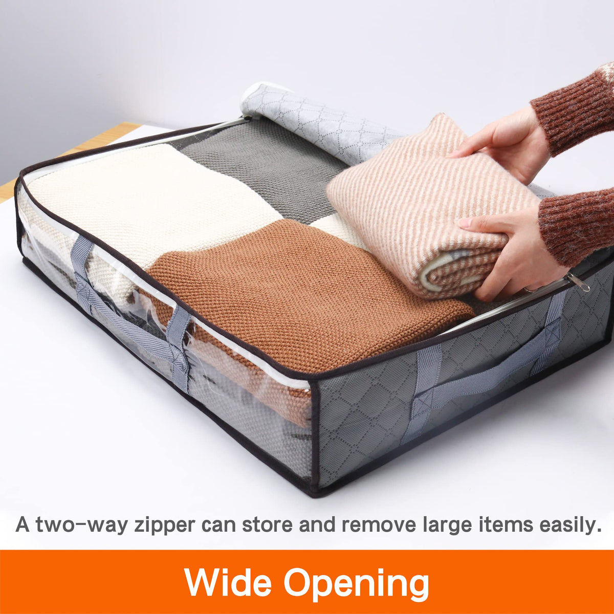 Vieshful 4 Pack Underbed Storage Bags 40L Foldable Clothes Bag, Grey