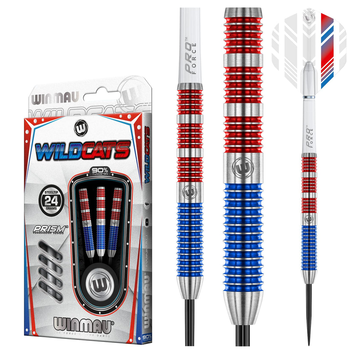WINMAU Wildcats 24 gram Tungsten Darts Set with Flights and Stems (Shafts)