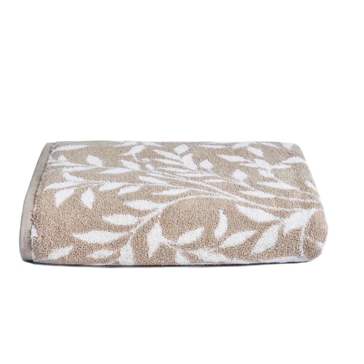 Dreams & Drapes - Natural Leaf Bath Towel 90 x 150cm - 100% Cotton - Soft Touch - Botanical Vintage Towel in Natural - Floral Pattern - Bathroom
