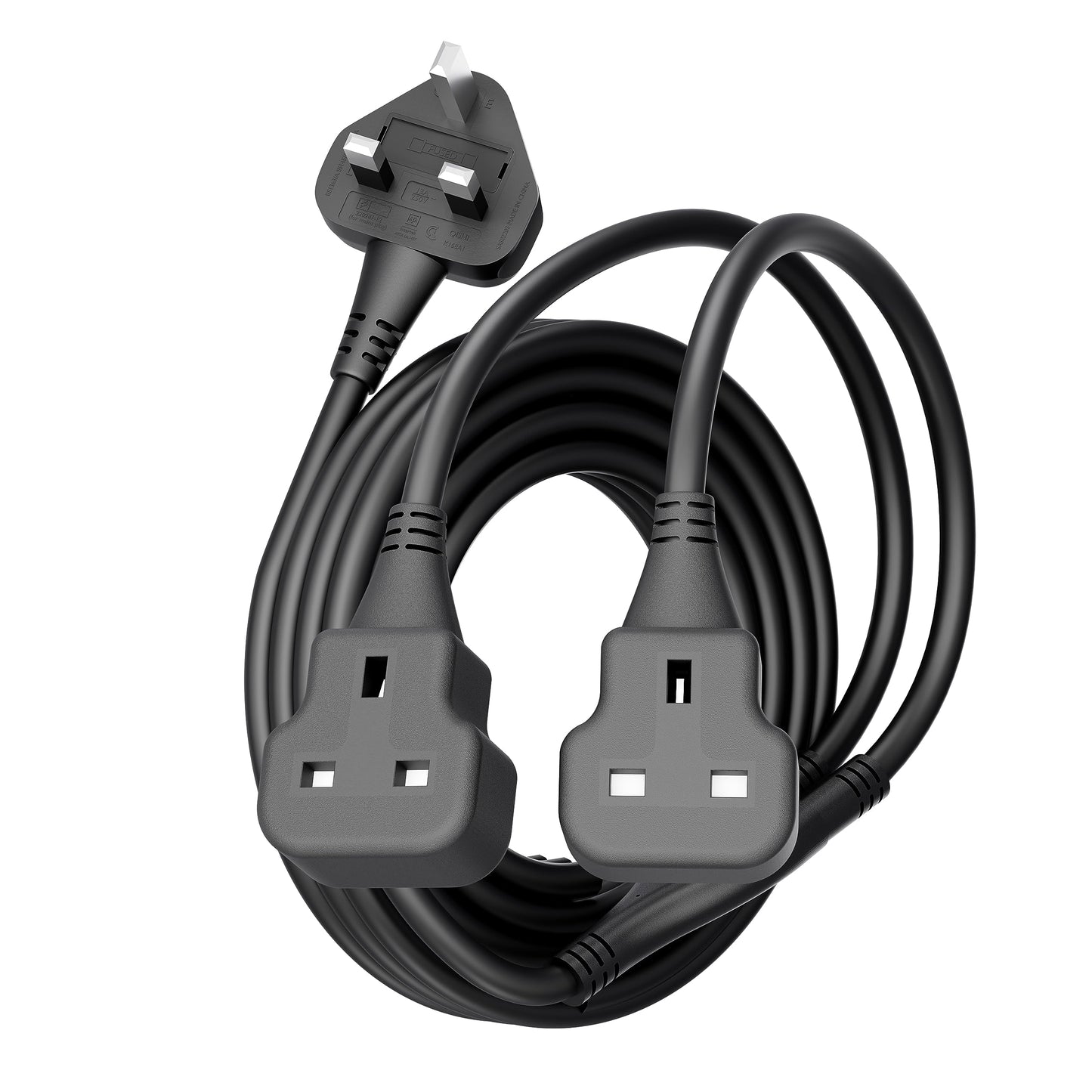Double Socket Extension Lead Outdoor 5m Power Cable Black Extension Cord Heavy Duty 13 Amp Multi Plug Extension Socket