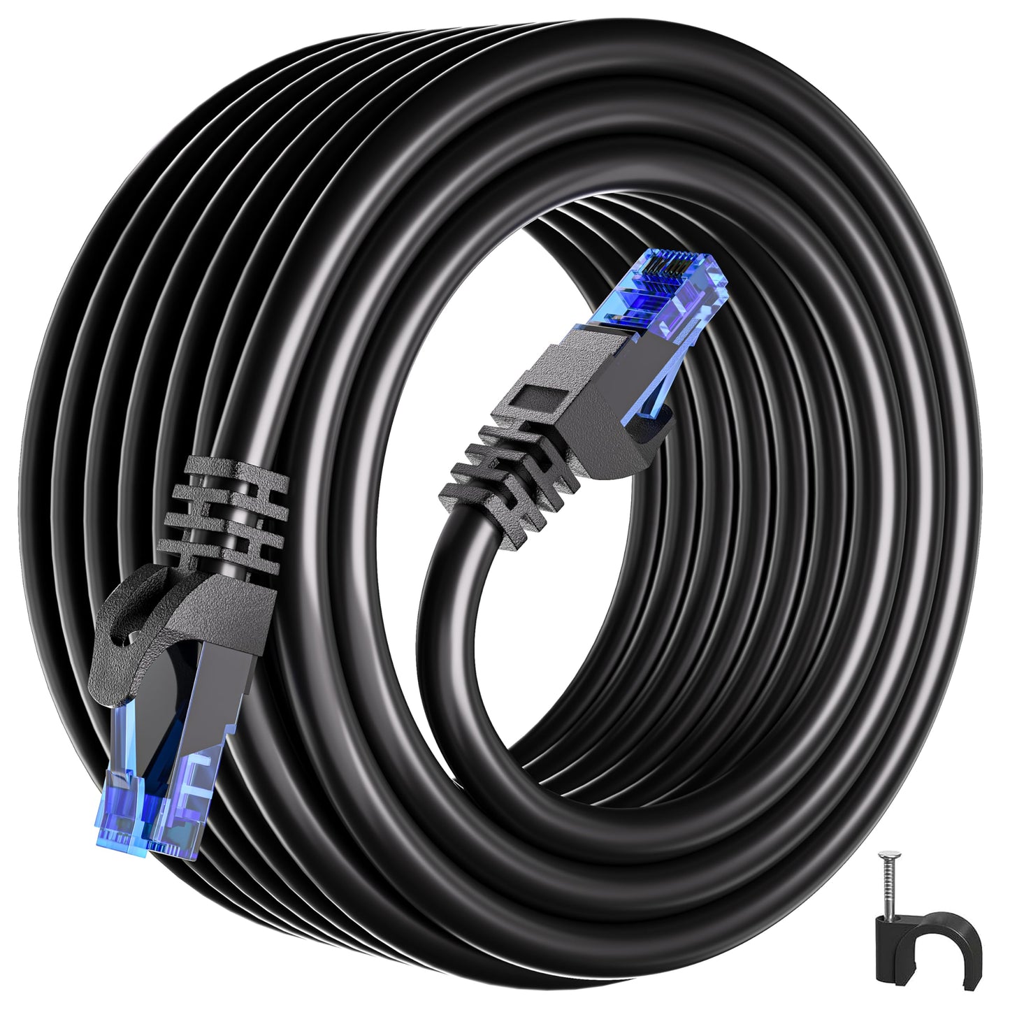 Ethernet Cable 30m Outdoor Indoor, Cat 6 Internet Cable 30m High Speed Long Network Cable 250MHz 1000Mbps, Waterproof RJ45 Patch Cord Black Gigabit