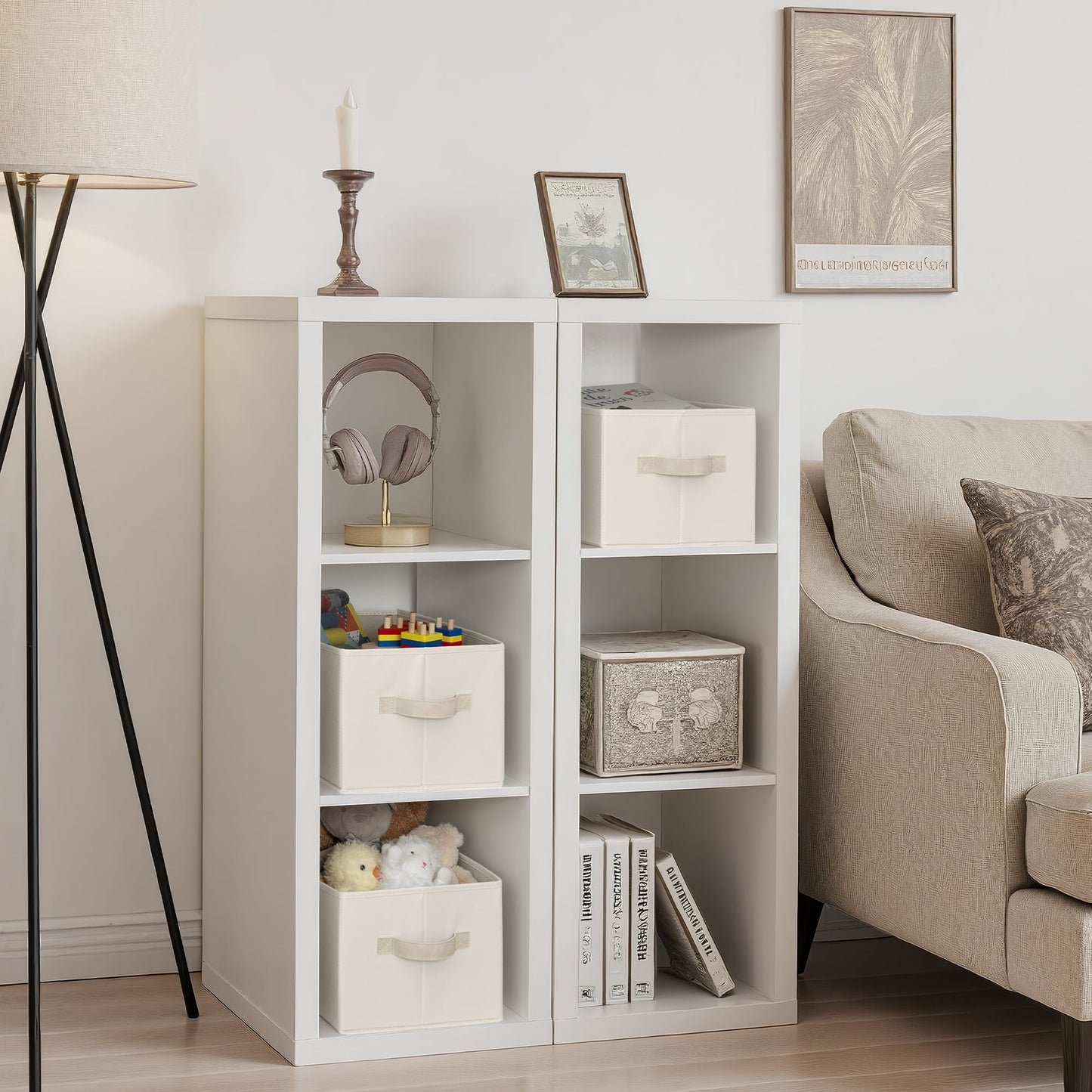 StorageWorks Storage Baskets for Shelves, Wardrobe Storage Boxes with Handles, Cupboard Storage Boxes for Clothes