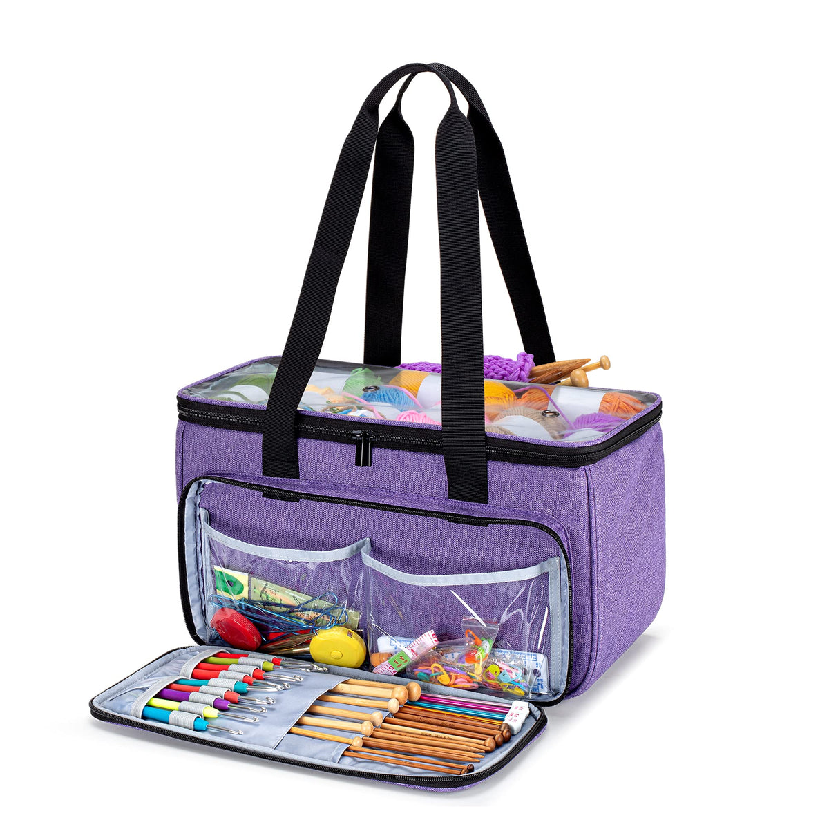 Yarwo Knitting Bag, Portable Yarn Bag with with Pocket for WIP Projects, Knitting NeedlesUp to 14"/35.5cm or Other Knitting Accessories, PurpleBag