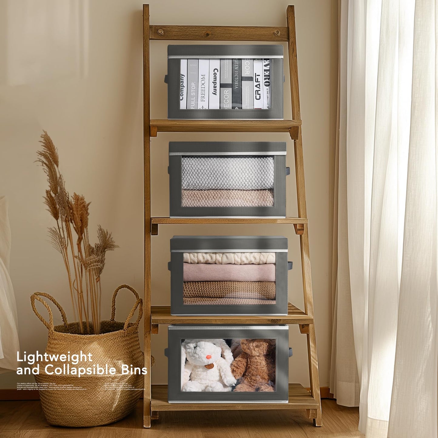 Homsorout 4 Pack Storage Boxes with Lids - Foldable Storage Cubes with Transparent Window, Fabric Organiser Basket for Toys, Clothes, Books, Closet