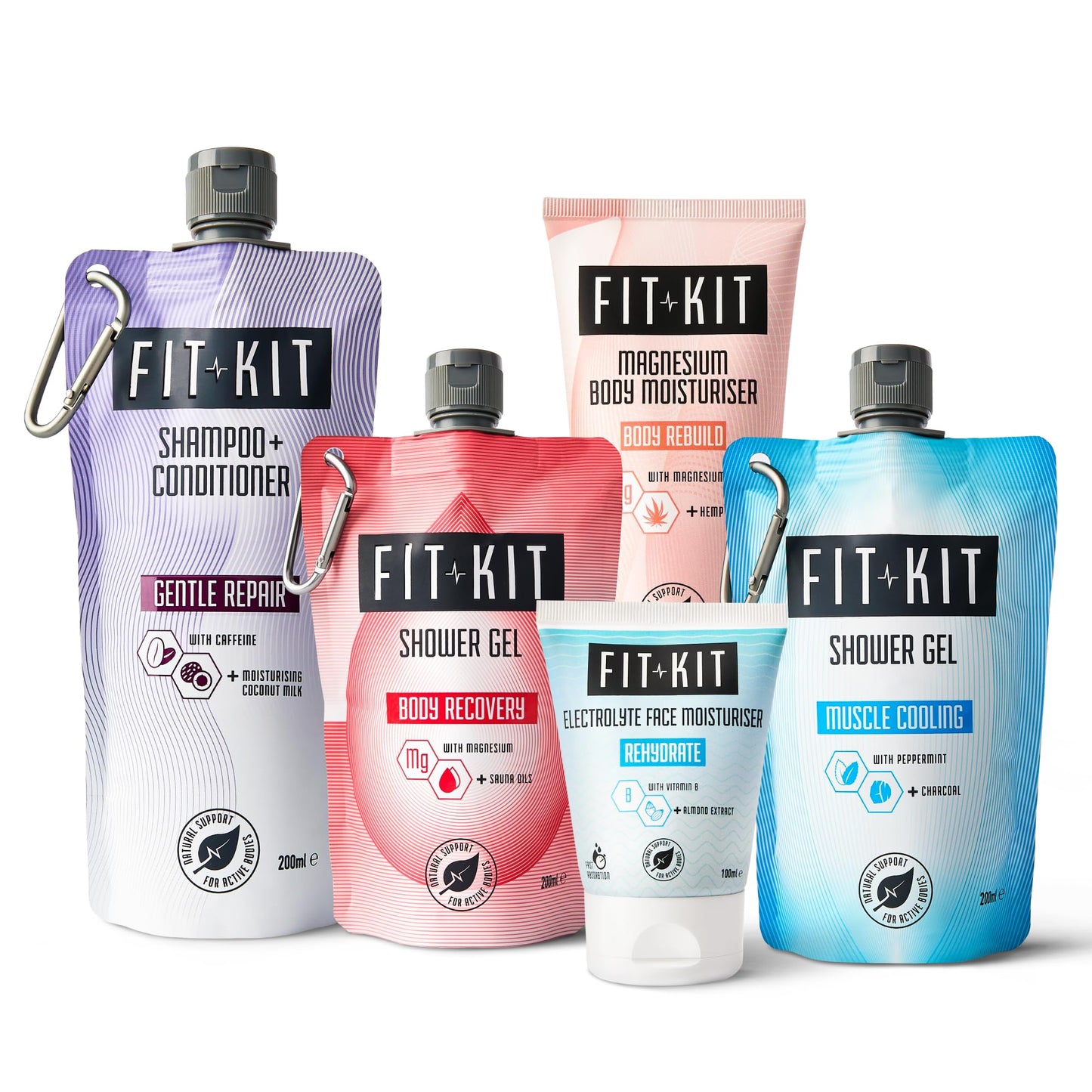 Fit Kit Muscle Recovery Gift Set for Men | Bath & Body Care Box for Father & Dad | Mens & Womens Shower Gels, Face Moisturiser & Hair Growth Shampoo |