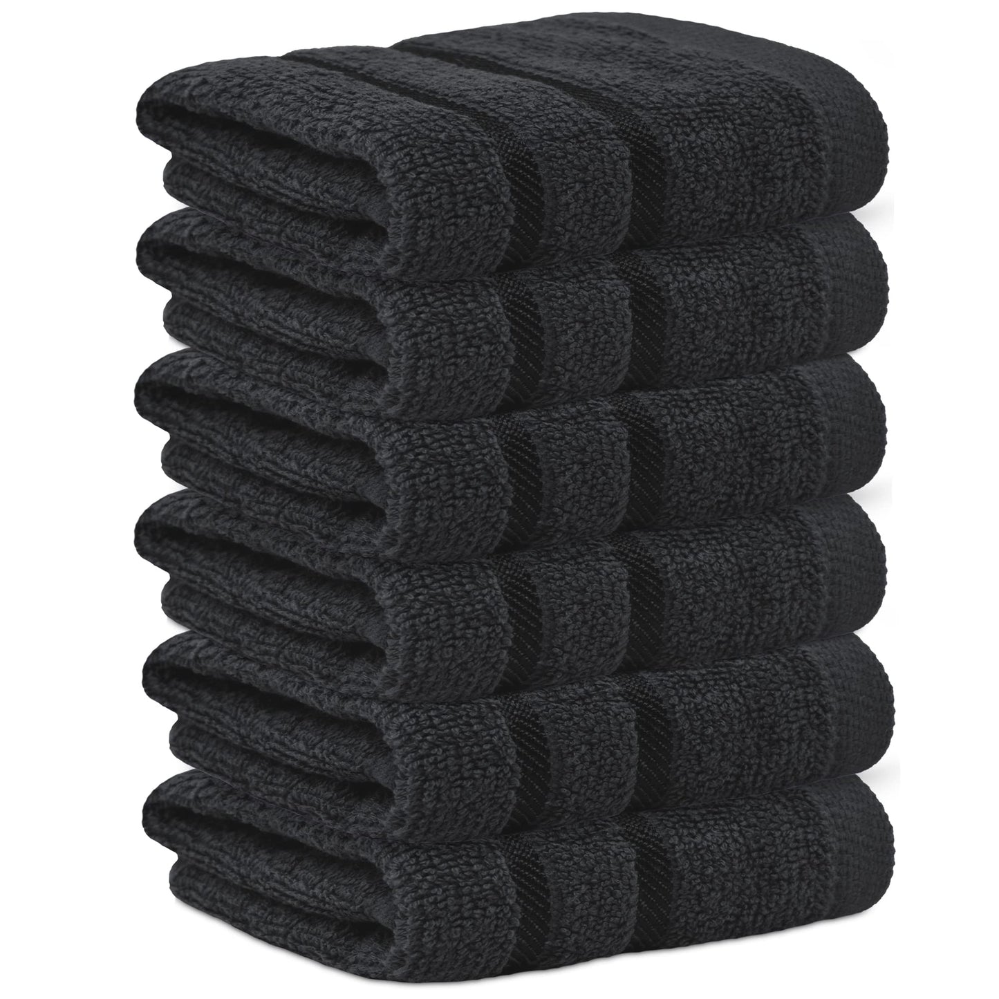 Towelogy? Fast Drying Flannel Face Cloth 100% Cotton Super Soft Premium Washcloths Facial Towels | OEKO-TEX Certified 33x33 cm (Noir, 6)
