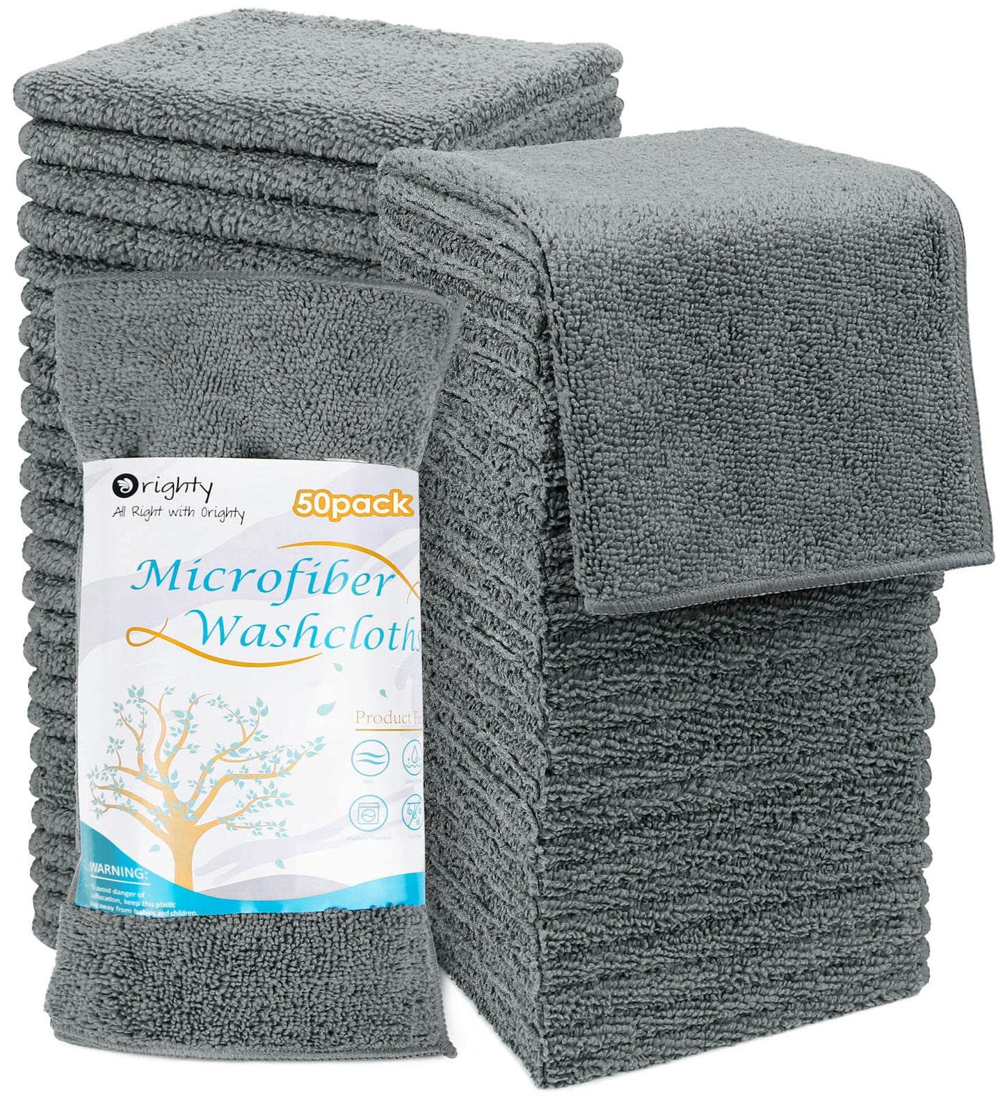 Orighty Microfibre Washcloths Towel Sets 50 Pack, Highly Absorbent and Super Soft Fingertip Towels, Multi-Purpose Wash Cloths for Bathroom, Hotel,