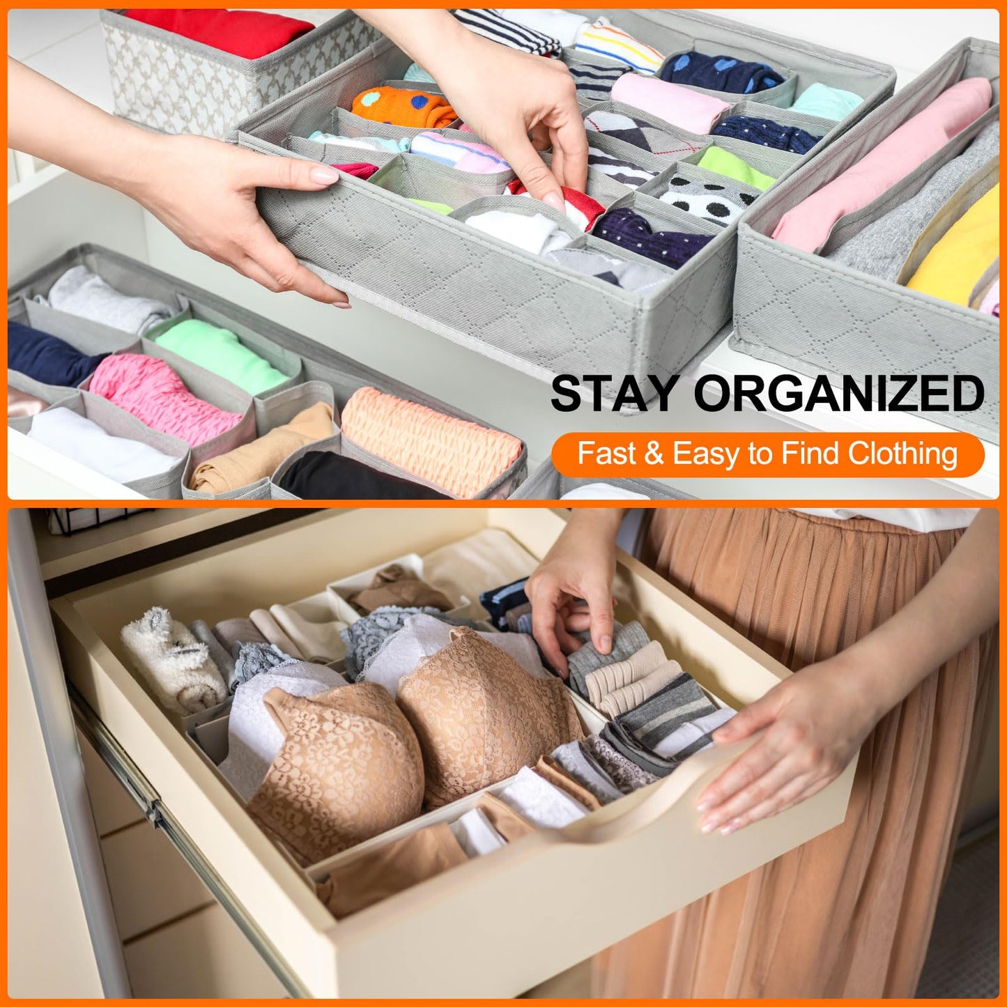 sourcing map 1 Set Foldable Cloth Storage Box, 6 Slots Fabric Socks Underwear Drawer Dividers Organizers Baskets Bins for Clothes Socks Scarves Ties