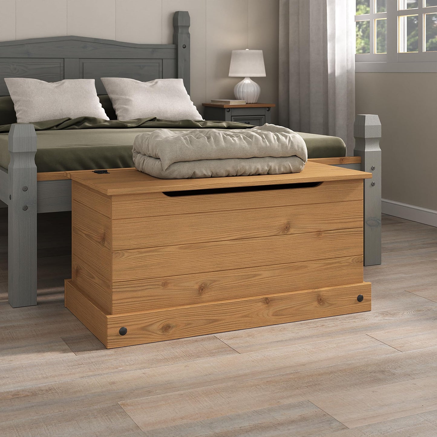 Mews Corona Pine Ottoman Bedding Box Toy Chest Traditional Mexican Solid Wood