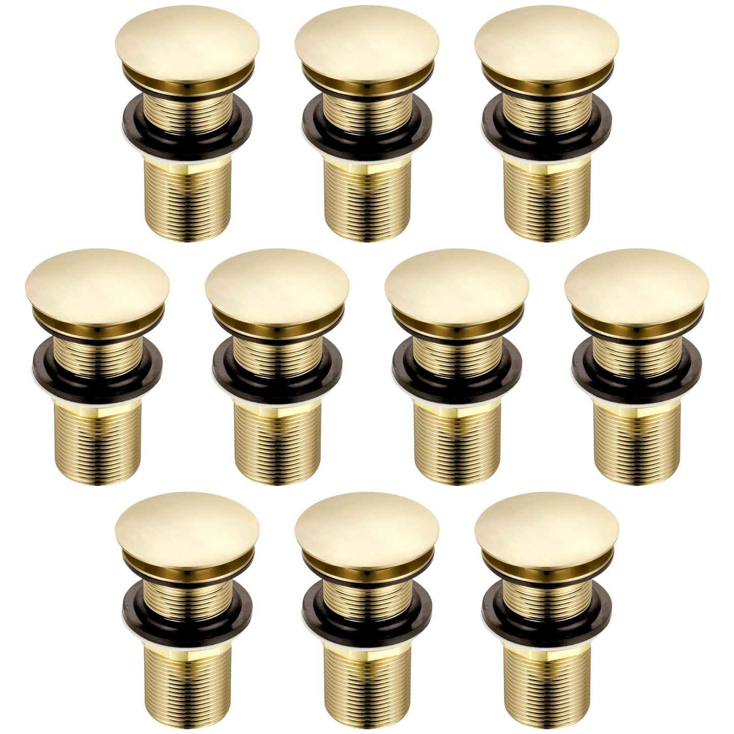 Xcel Home 10x Brushed Gold Unslotted Basin Waste | Dome Shaped Click Clack Replacement Pop Up Brass Polished Bathroom Sink Plug