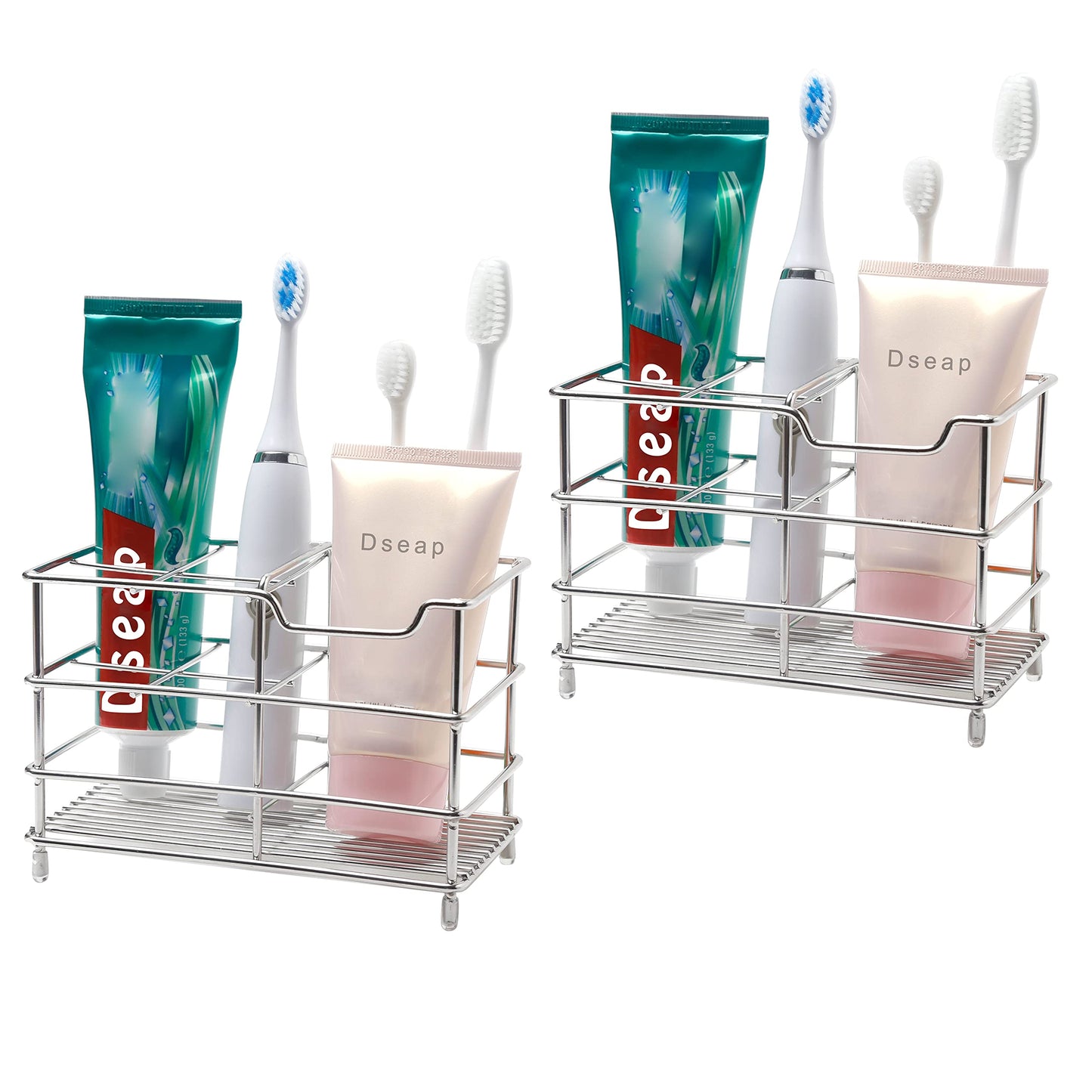 Dseap Toothbrush Holder, Tooth Brush Holders for Bathroom,Toothpaste Holder Stand - Stainless Steel, Silver, 2Packs