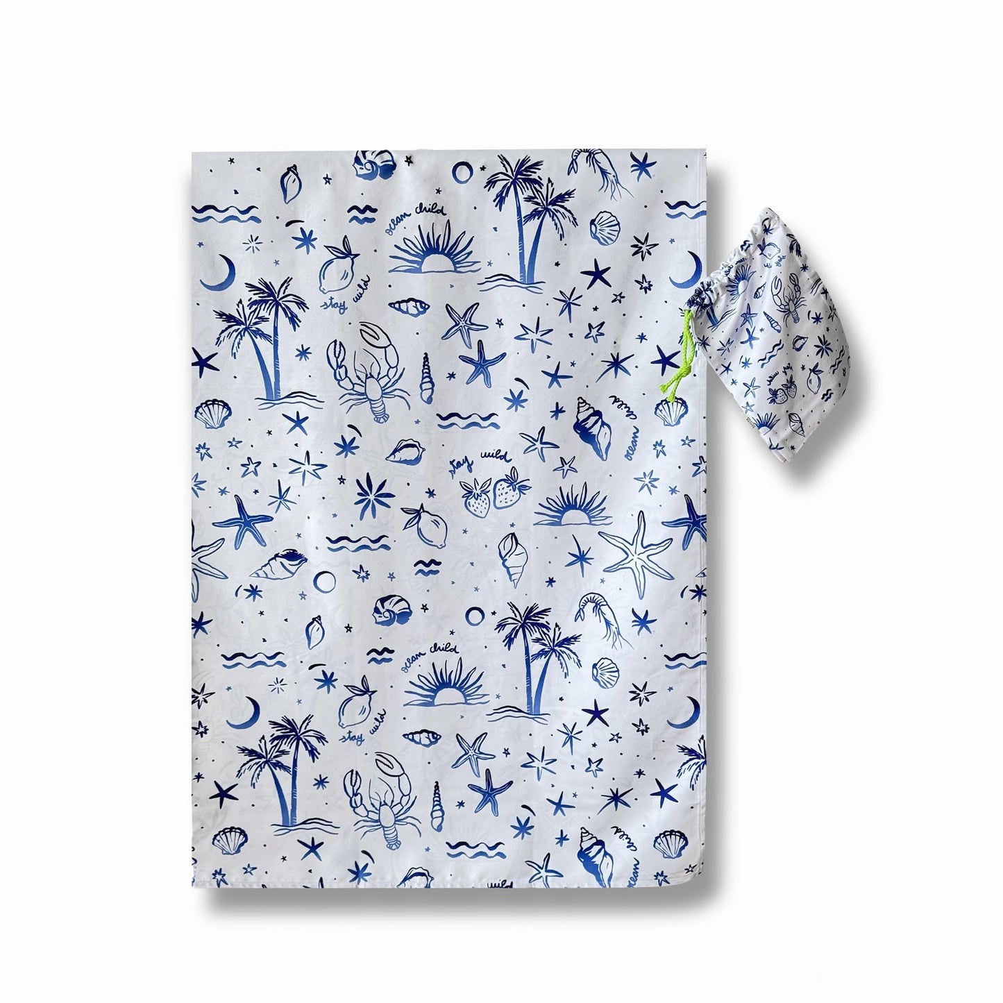 T?ASTIE Beach Towel - Quick Dry Microfiber Beach Towel - Lightweight - Includes Bag - White & Blue (130x76cm, 51''x30'') - Lightweight Beach Towels