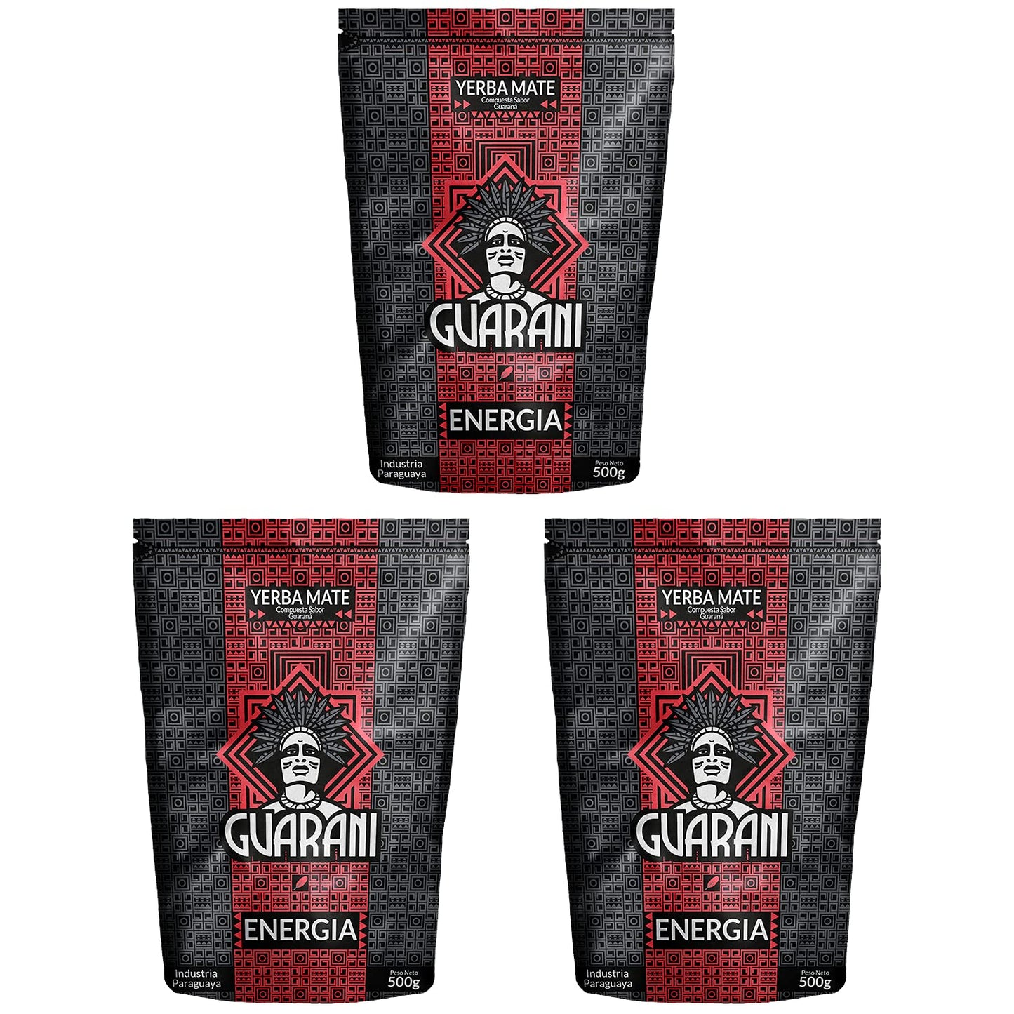 Guarani Energia Yerba Mate with Guarana 3x500g ? Paraguayan Smoked Loose Leaf Mate Tea ? Natural Energy Boost, Rich Flavour