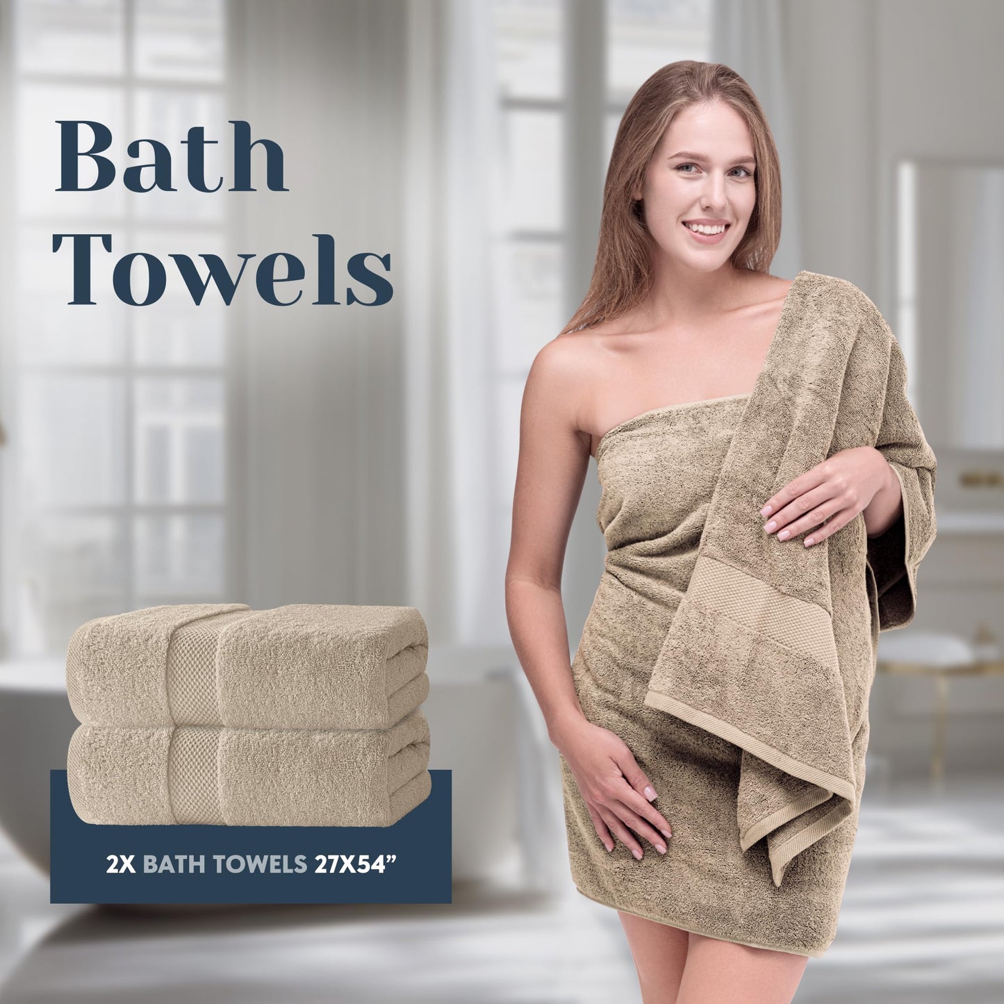 White Classic Luxury Brown Bath Towel Set of 8 Pieces - 100% Turkish Cotton 700 GSM Highly Absorbent Towels for Bathroom, 2 Bath Towels
