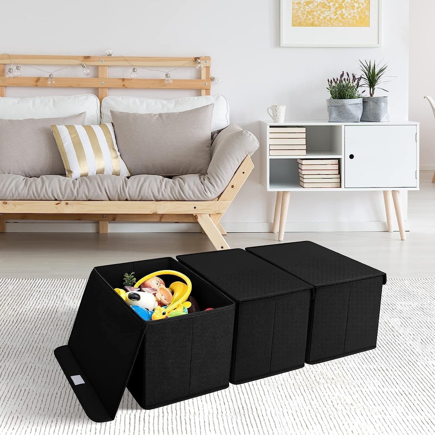 Homsorout Foldable Storage Boxes with Lids - Wardrobe Organiser Bin with Handle Fabric Basket Containers for Clothes, Book, Shelf, Office