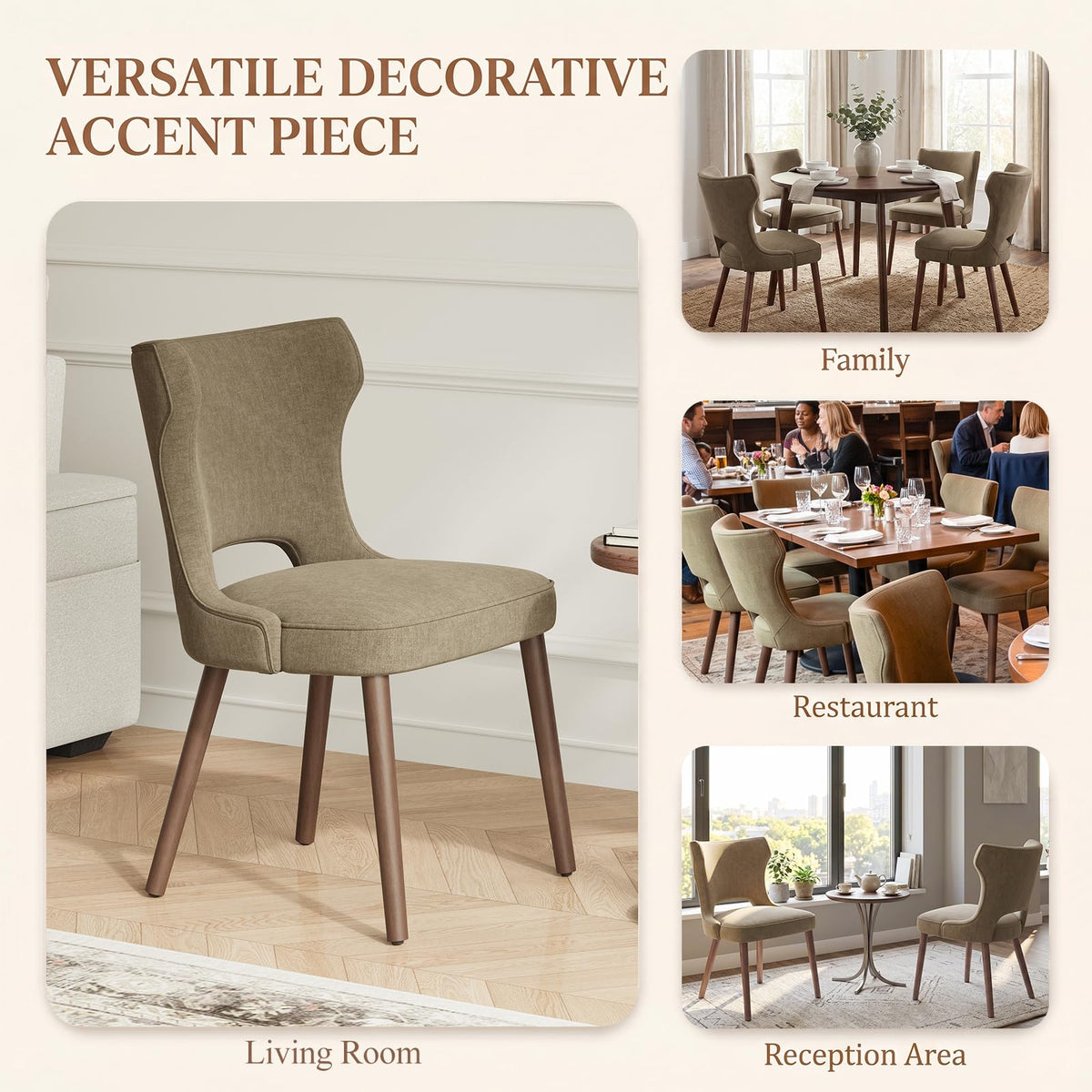 MALOL Upholstered Dining Chairs Set of 6, Dining Room Chairs with Hollow Backrest, High Back Kitchen Chairs with Solid Wood Legs, Thick Seat Cushion