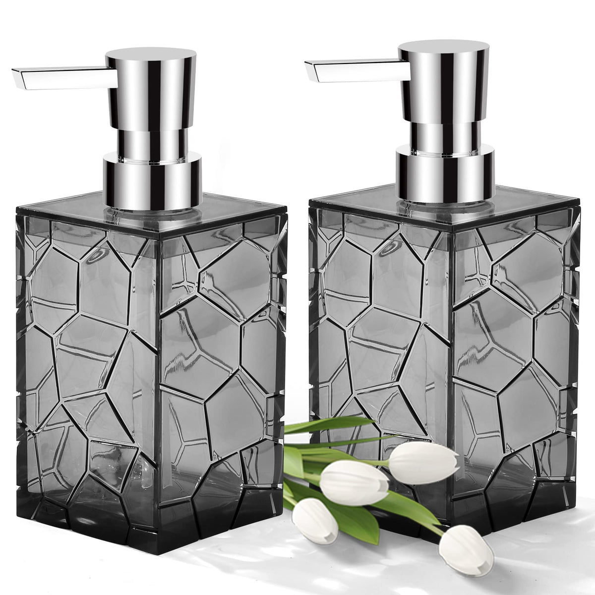 2 Pack Clear Gray Rust Proof Soap Dispenser, Acrylic Plastic Hand Soap Lotion Dispenser Set for Bathroom&Kitchen
