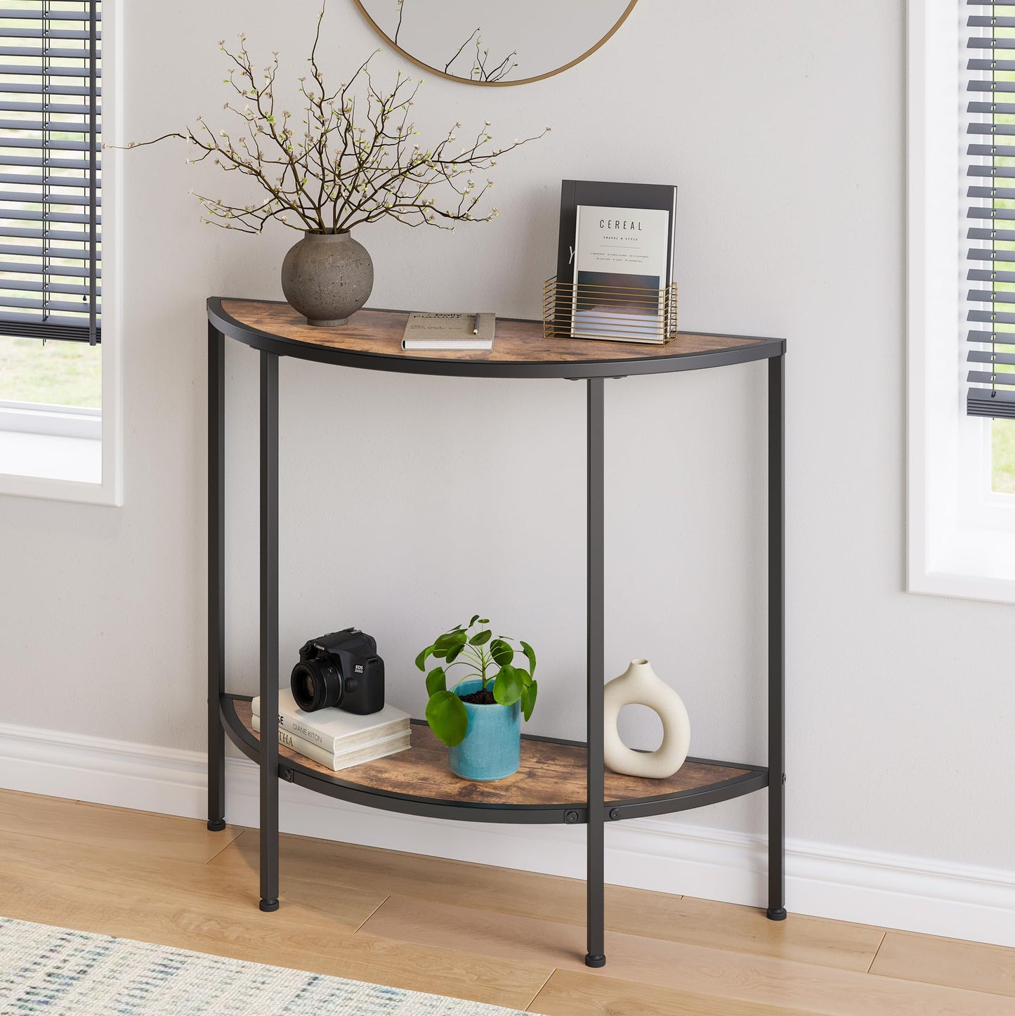 VECOCHO Console Table 2 Tier Narrow Entryway Table with Storage,Brown