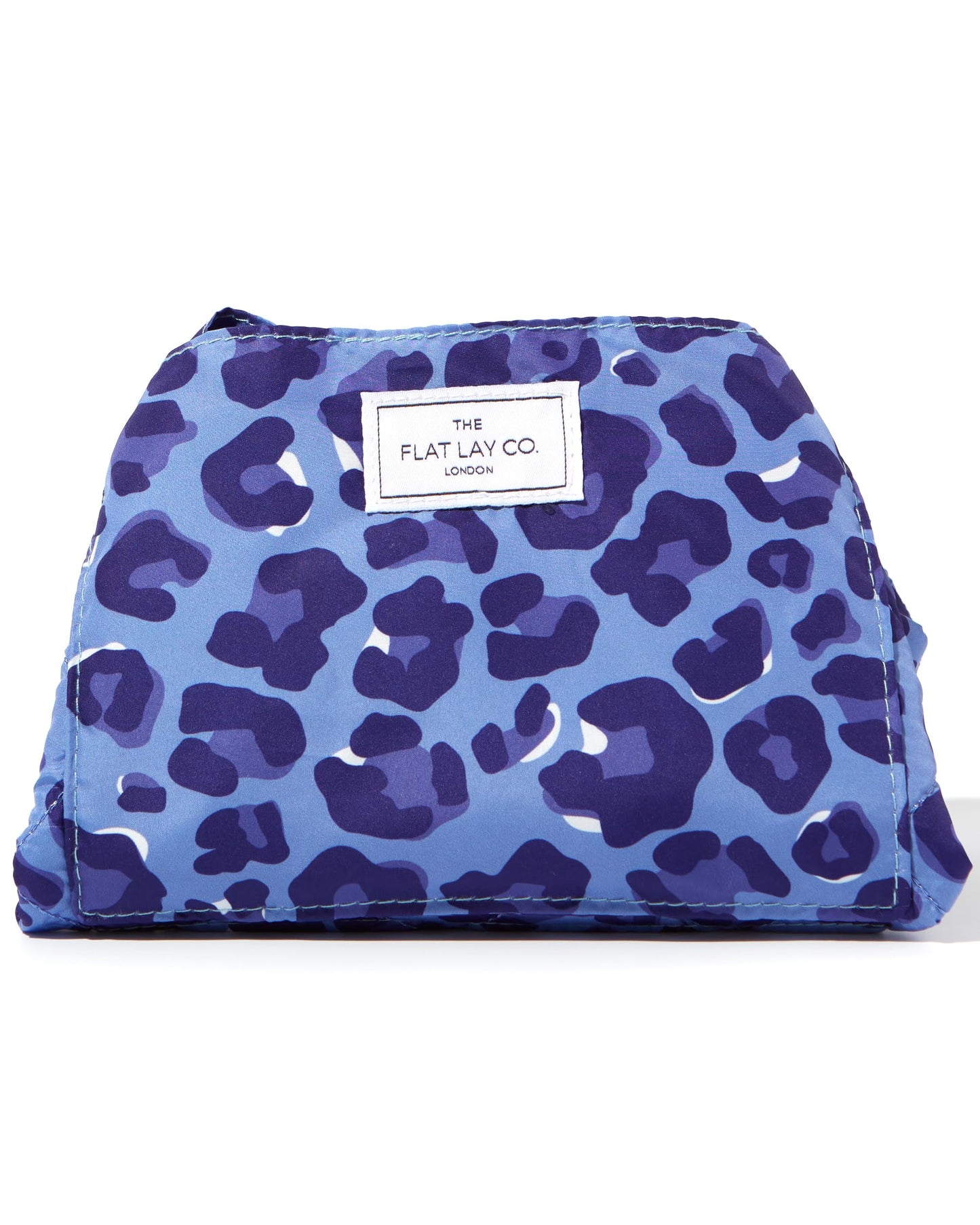 The Flat Lay Co. Makeup Bag - Blue Leopard Travel Make Up Organiser for Cosmetics, Eyeshadow, Make-Up Brushes, Lipstick & Tools - Drawstring Makeup