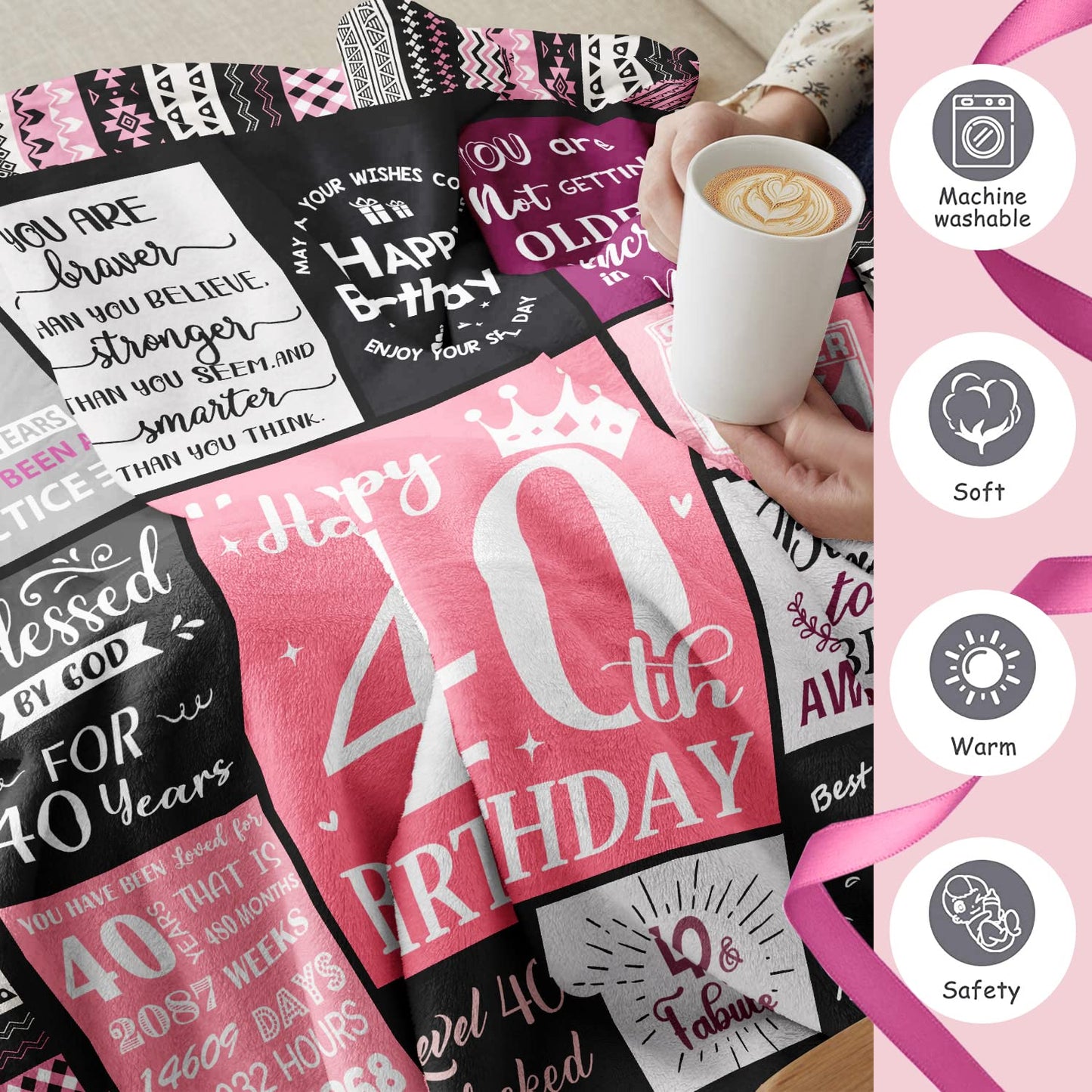 40th Birthday Gifts Women Blanket 200x150CM, 40th Birthday Decorations Women, 40th Birthday Gift Ideas, Happy 40th Birthday Gifts for Women, 1984