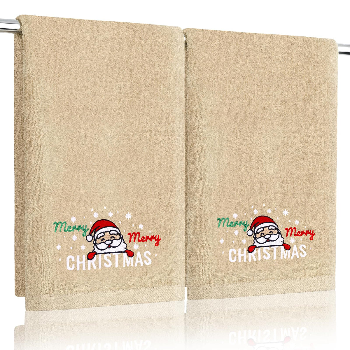 Funny Christmas Santa Hand Towels for Bathroom Kitchen - 100% Cotton Soft Absorbent Winter Holiday Bath Towels Cute Decor - Fun Novelty Christmas Xmas