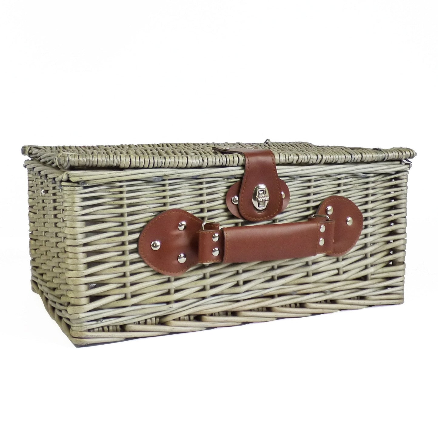 Cream Lined 2 Person Wicker Picnic Basket with Built In Chiller Compartment with Accessories - Ideas for Birthday, Wedding, Anniversary and Corporate