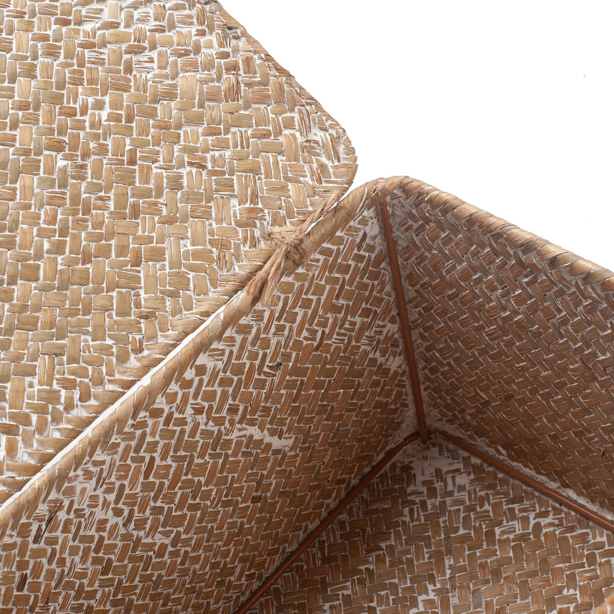 Seagrass Storage Baskets with Lid Natural Rattan Woven Rectangular Organizer Box (Whitewash Medium 30cmx18cmx15cm H)