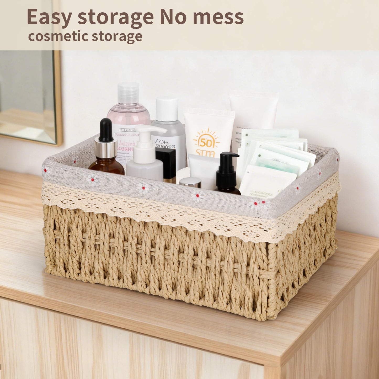 Axincardarm Wicker Storage Basket Woven Makeup Baskets for Storage Set Of 3