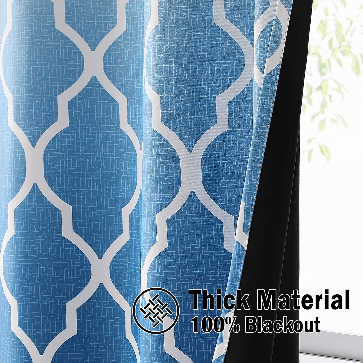 Beauoop Blackout Curtains for Bedroom Blue Ombre Curtains 72 Inch Drop Geometric Print Eyelet Curtain for Living Room Darkening Thermal Insulated