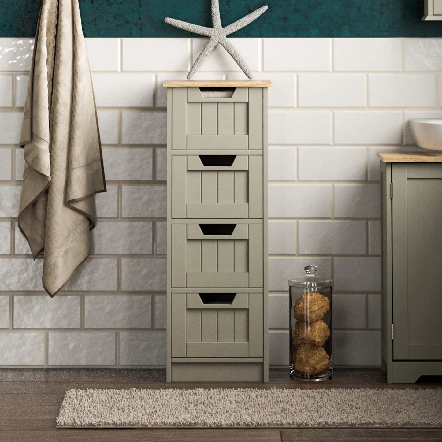 Bath Vida Priano Bathroom 4 Drawer Floor Standing Cabinet Unit Storage Wood, Grey & Oak