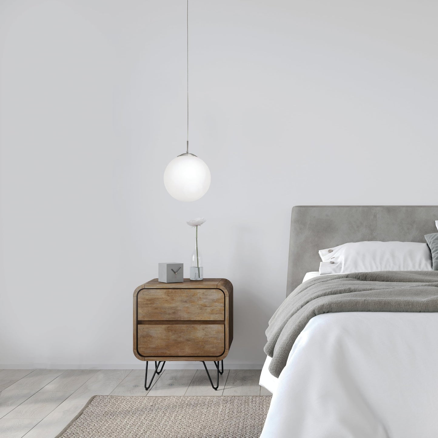EGLO Rondo Pendant Lamp, Matt Steel and White Opal Matt Glass Ceiling Light, Dinning and Living Room Hanging Lighting, E27 Socket, 9.8 inches, Satin