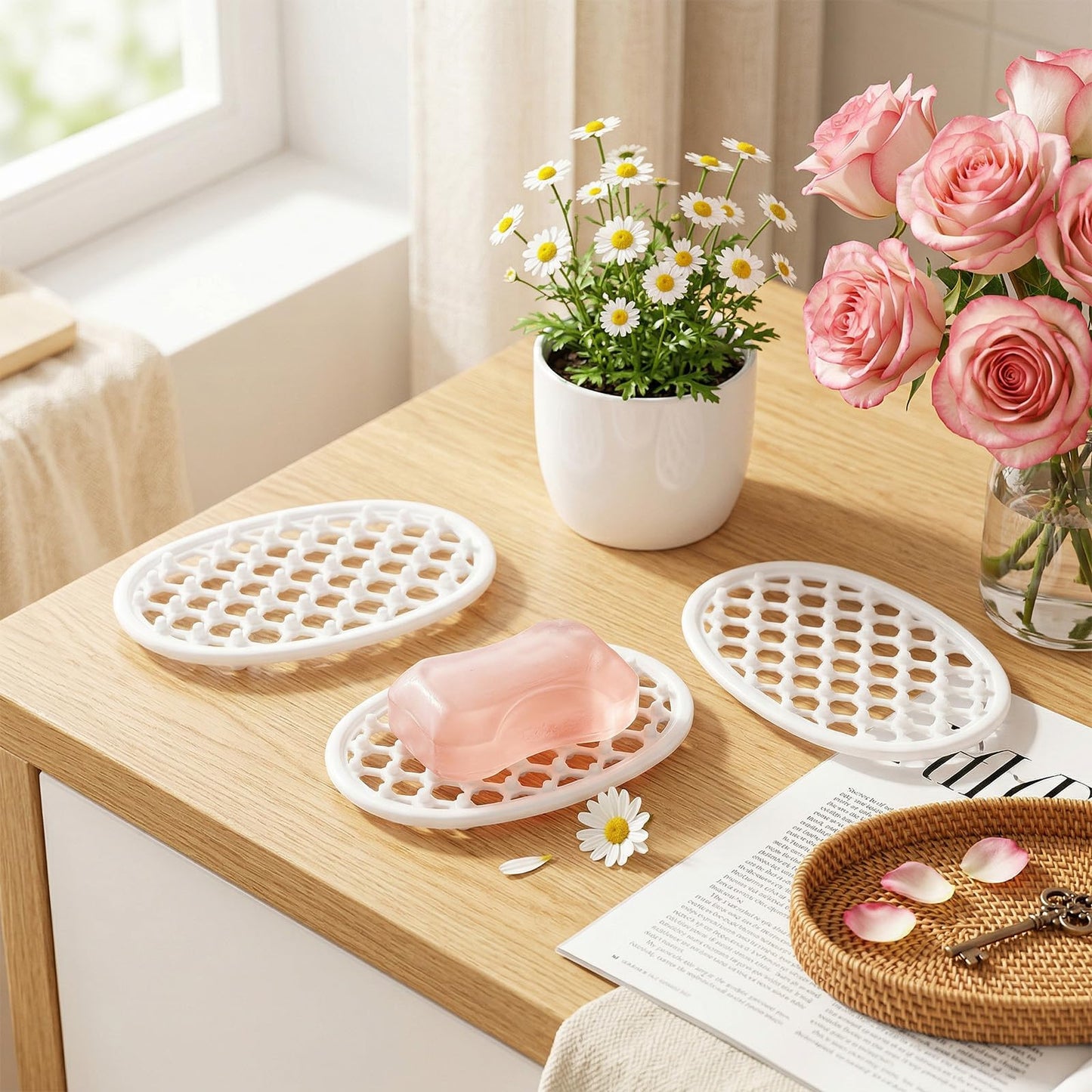 3PCS Silicone Soap Holder Shower, Self Draining Soap Dish for Bathroom Sink, Non-Slip Soap Dish Tray with Drainage