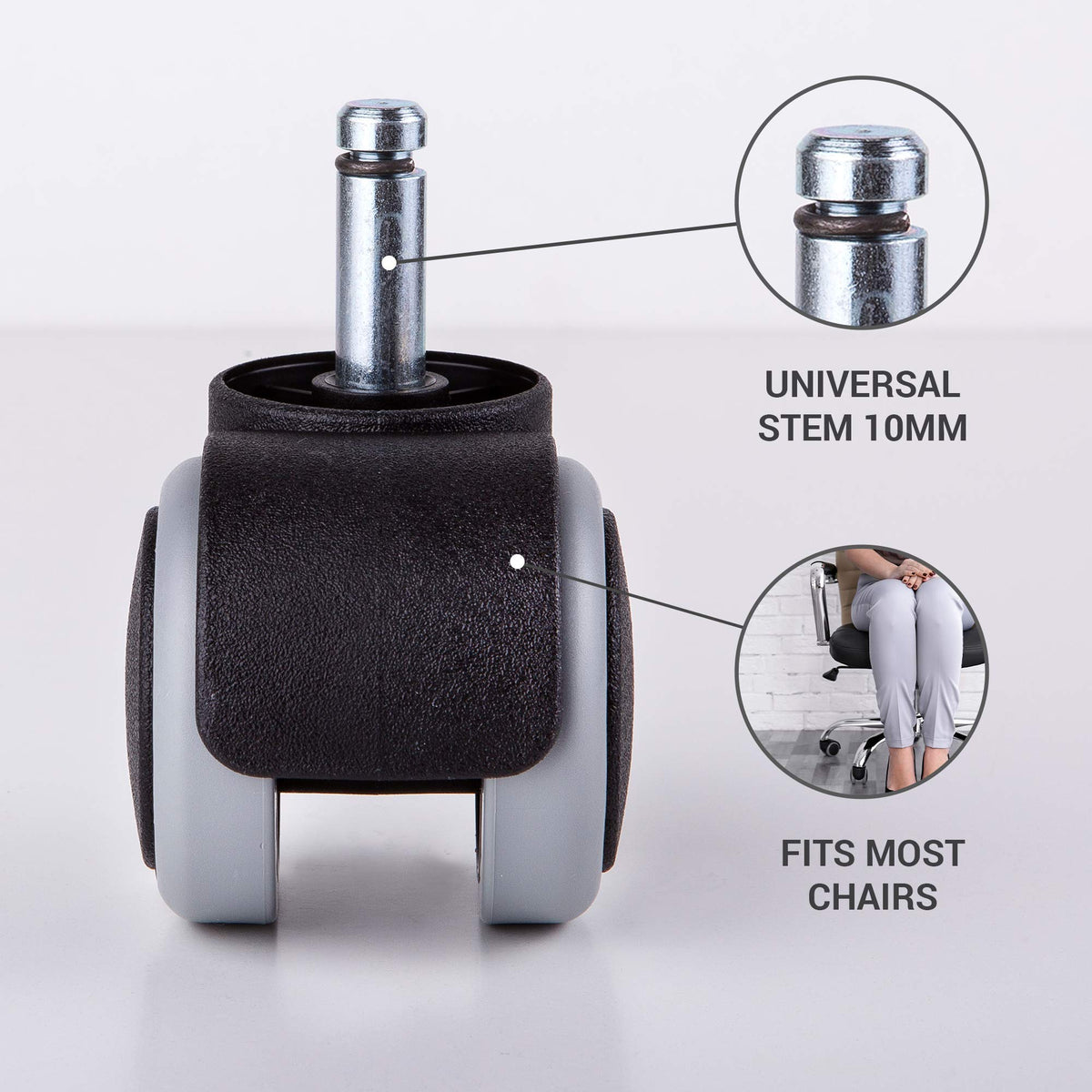(for 1 Chair) 50 mm Rubber Chair Wheels Office Chair Castors Replacement Wheels Twin Castors Swivel Wheels Universal Stems for Replacement Casters No