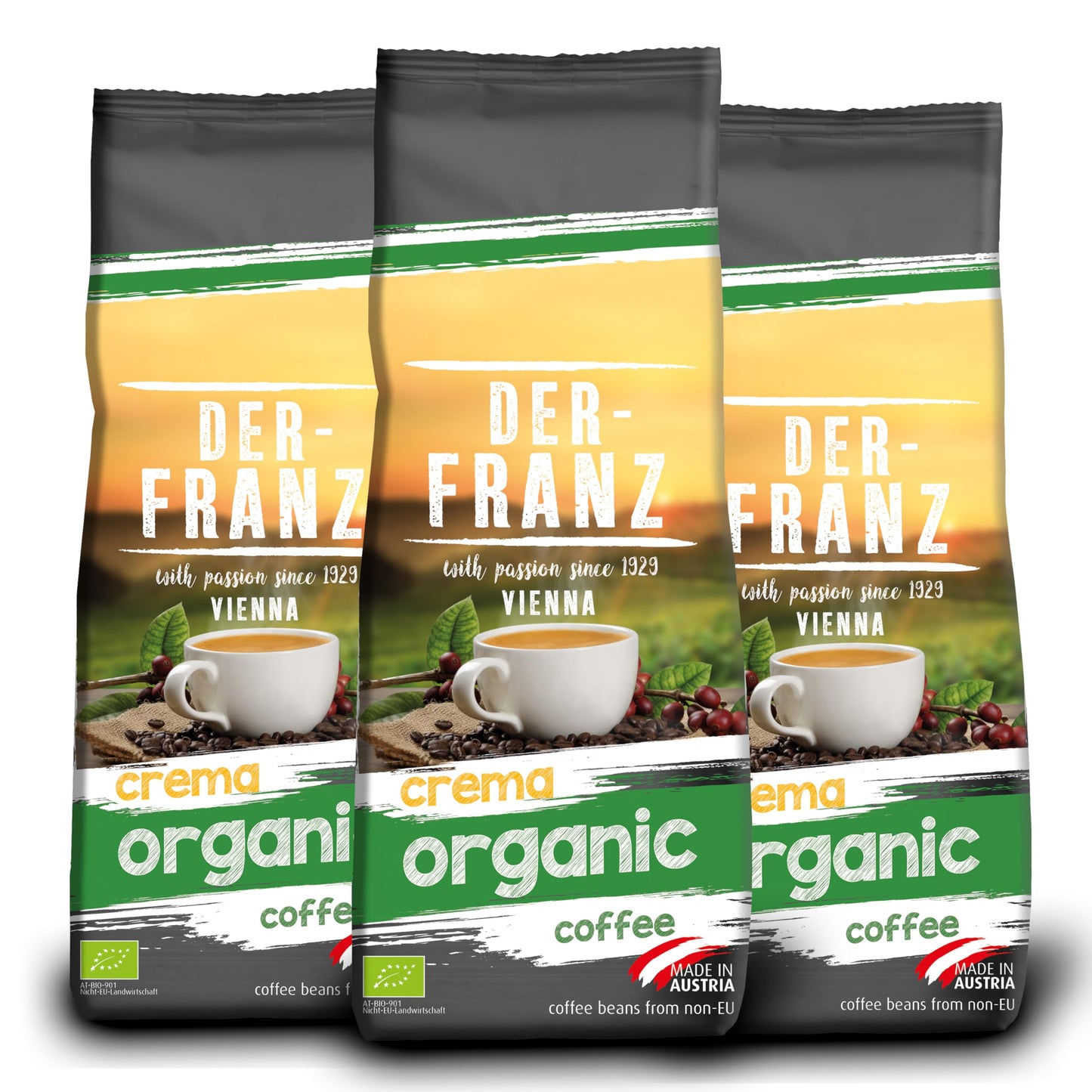 Der-Franz Crema organic Coffee, whole bean, 3 x 500 g