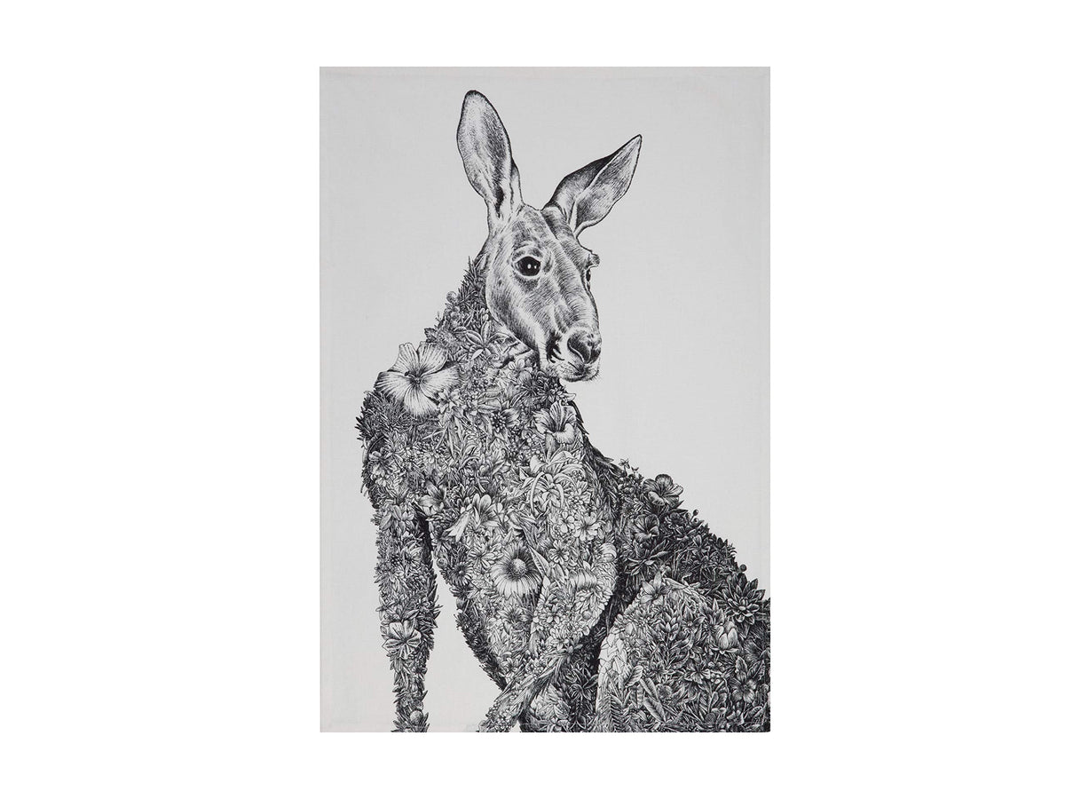 Maxwell & Williams GX0004 Marini Ferlazzo Tea Towel with Kangaroo Design, 100% Indian Cotton, White, 50 x 70 cm