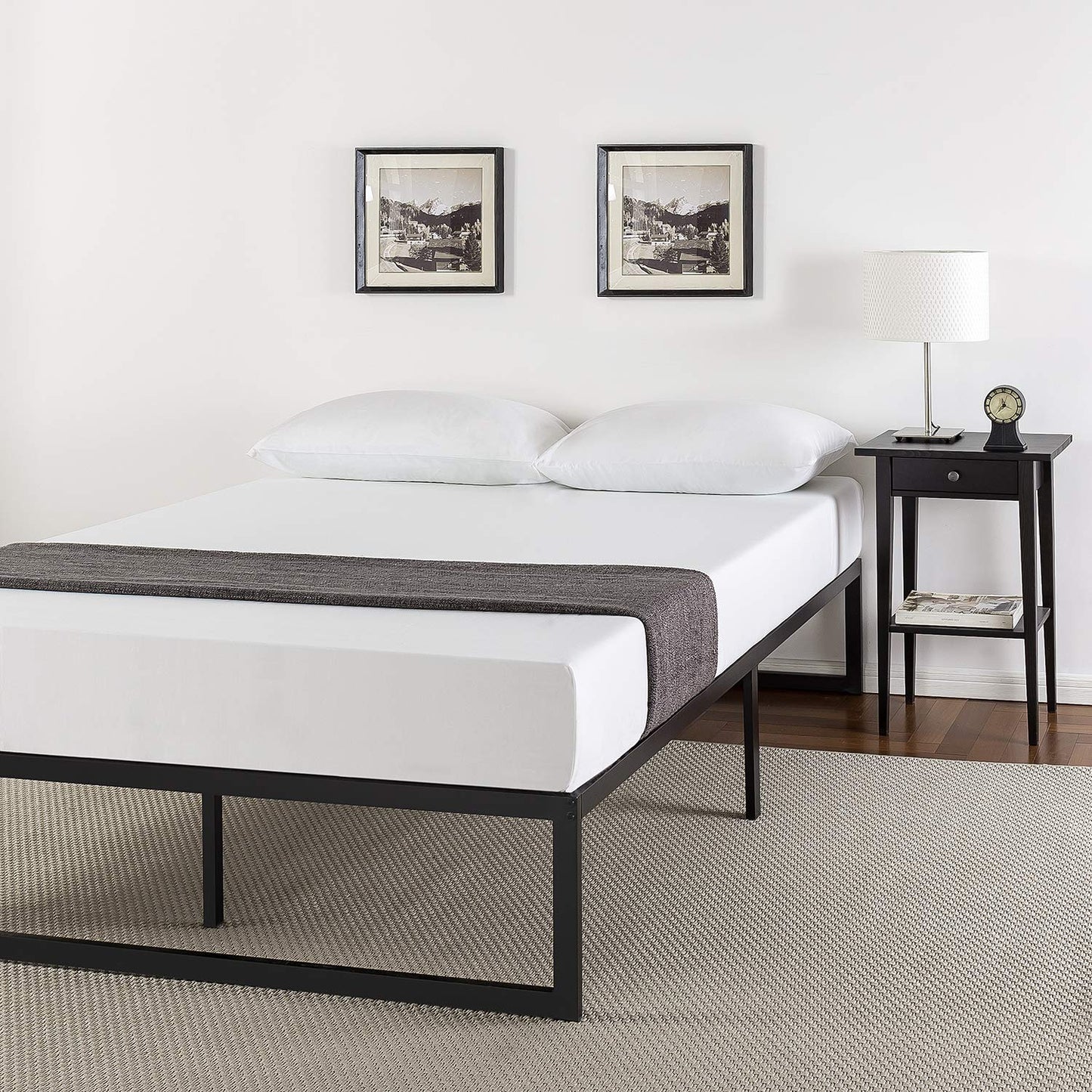Zinus Abel Double Bed frame - Bed 135x190 cm - 35 cm Height with Underbed storage - Metal Platform Bed frame with Steel slat support - Black