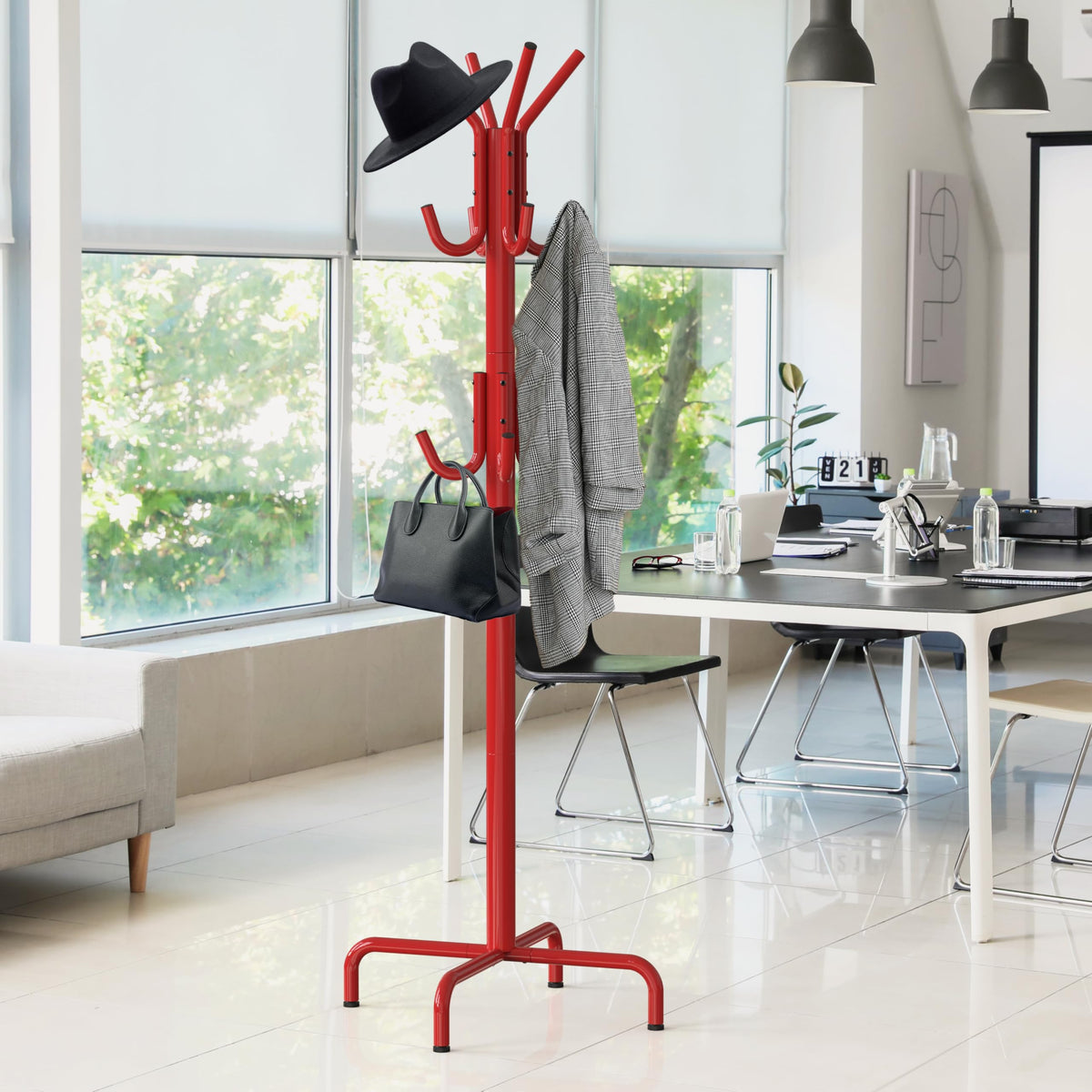 Simple Houseware Standing Coat and Hat Hanger Organizer Rack, Red