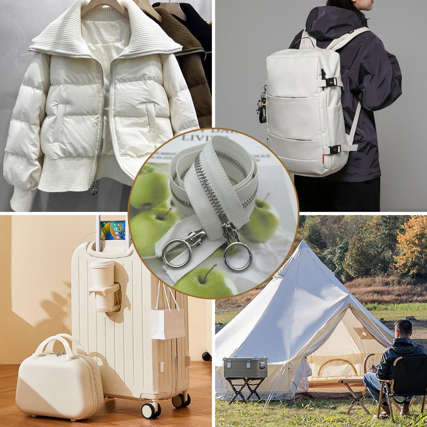 XCSJ #5 Zipper, Metal Zip, 2-Way Separable Sewing for Jackets, Coats, Down Jacket, Suitcase, Tent, Bag, DIY Sewing Craft (White, 70 cm)