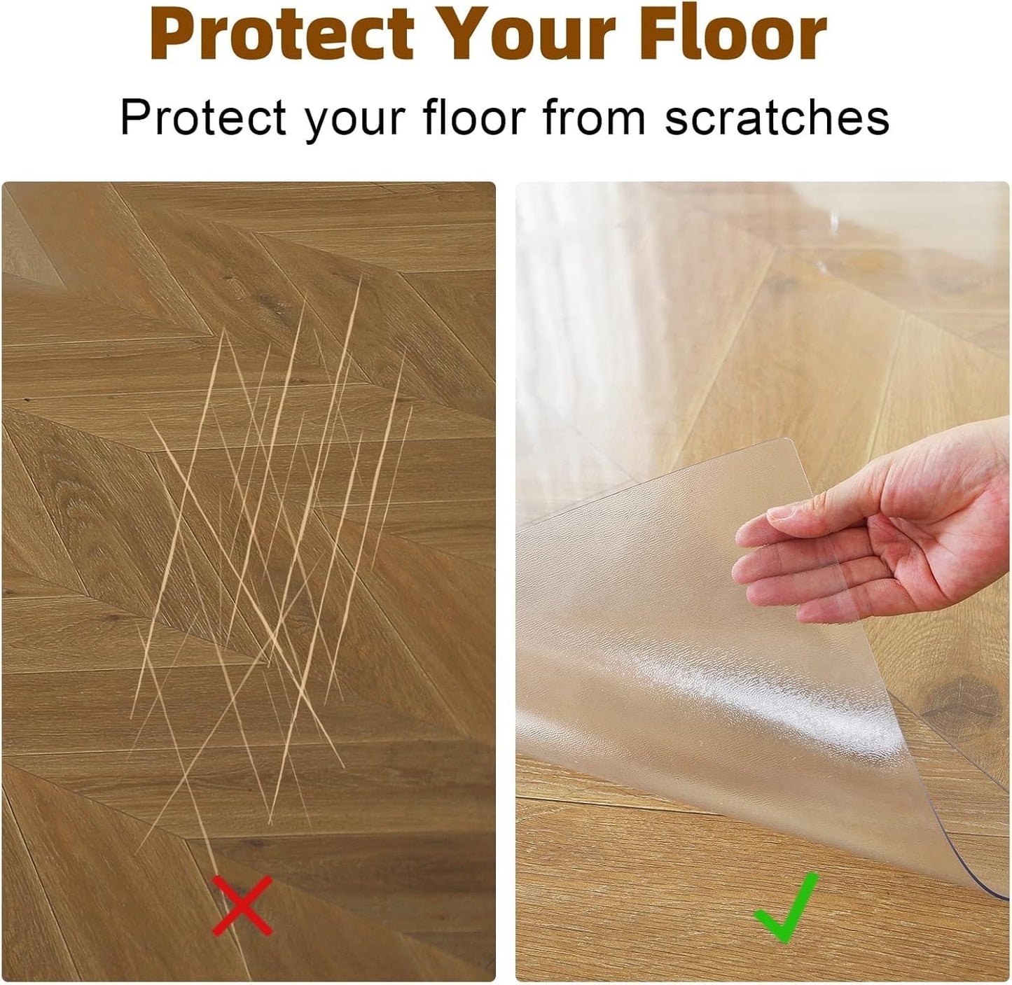Royhom Plastic Floor Protector for 0ffice Chair, Clear Chair Mat for Hard floor, Transparent PVC Floor Mats 45x120cm, Gaming Chair Mat