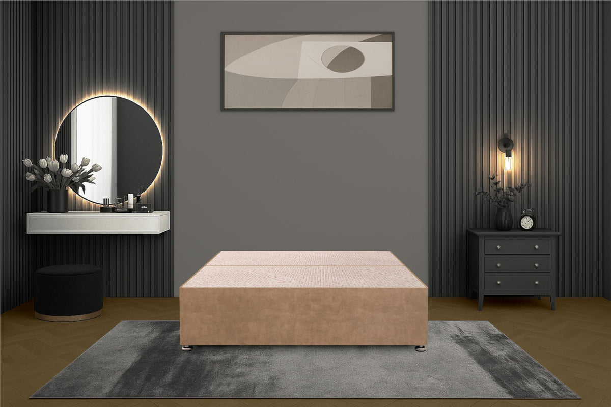Bed Centre Flexby Divan Bed Base Only with 2 Drawers (Same Side), No Headboard - Available in 3FT, 4FT, 5FT & 6FT (3FT Single, Plush Beige Fabric)