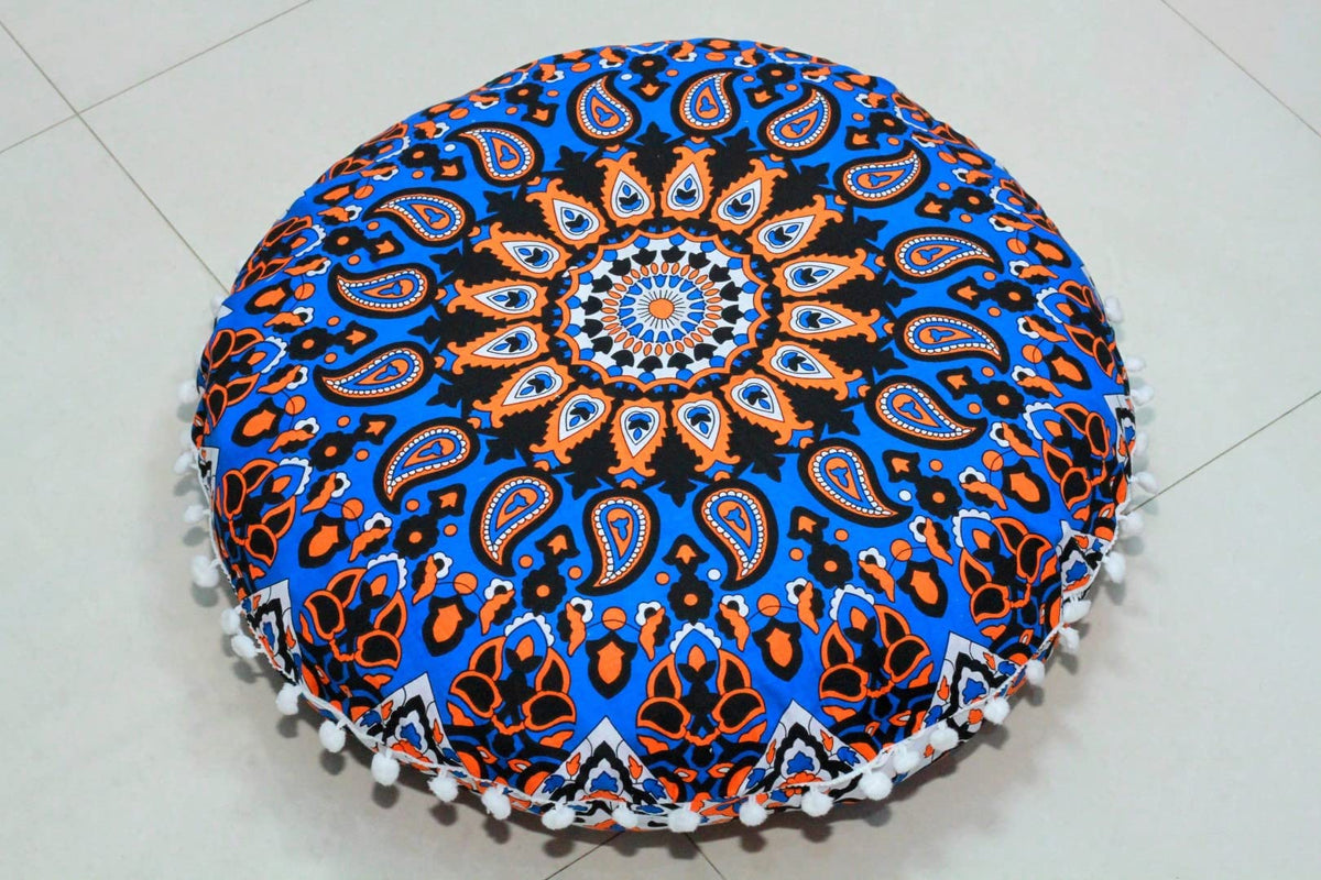 CRAFT KALA 22" Mandala Meditation Floor Pillows Cover Pouf Cover Round Seating Bohemian Mandala Cotton Floor Cushion Cover Outdoor Fireplace Seating