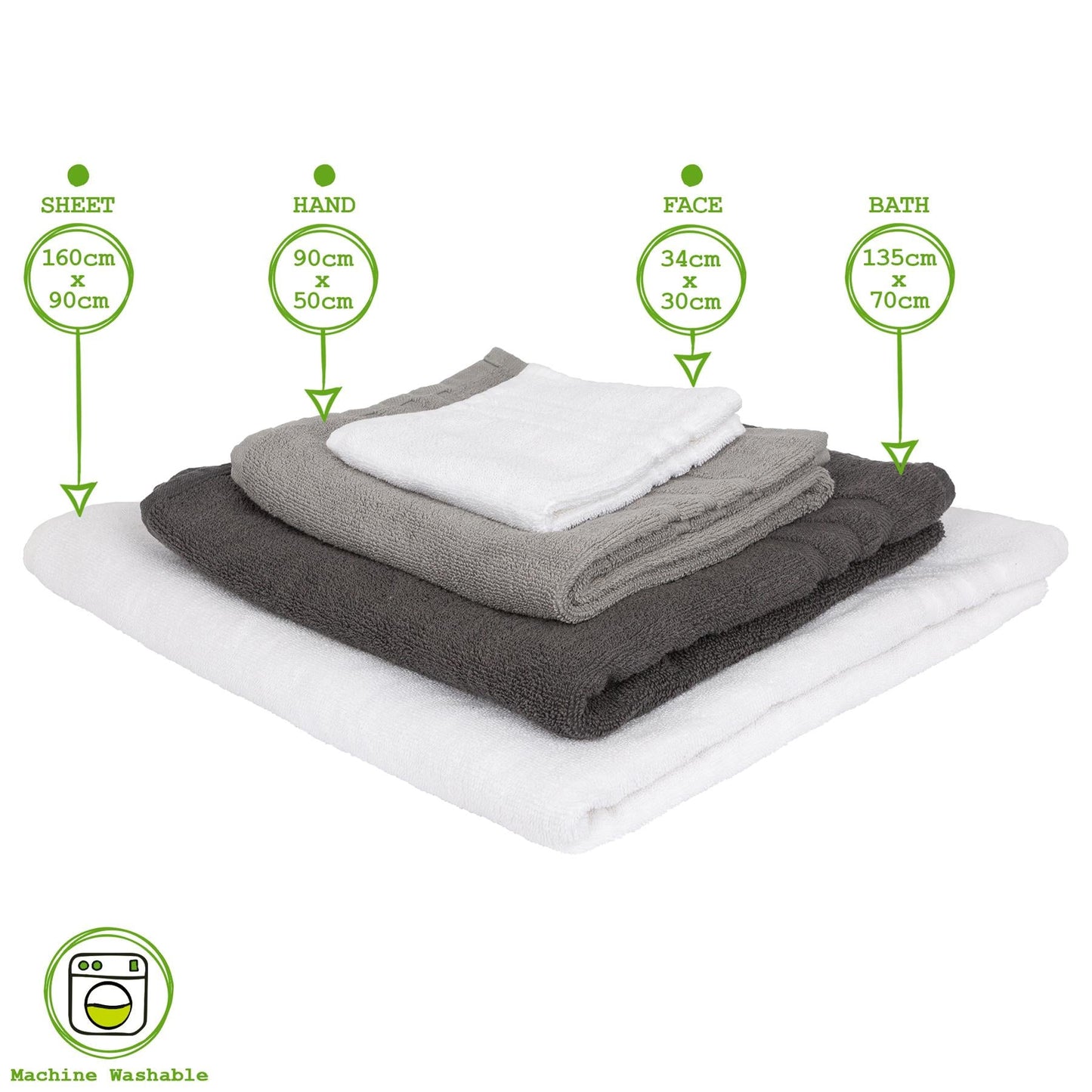 6pc Cotton Super Bath Towel & Towels Set