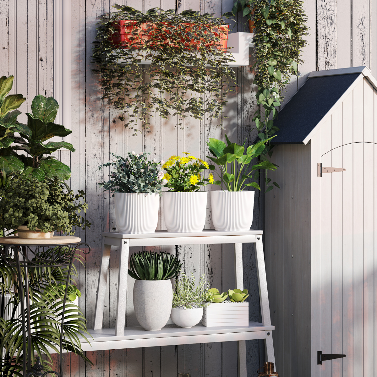 Outsunny Set of 3 Round Plant Pots Outdoor 22cm for Garden, White