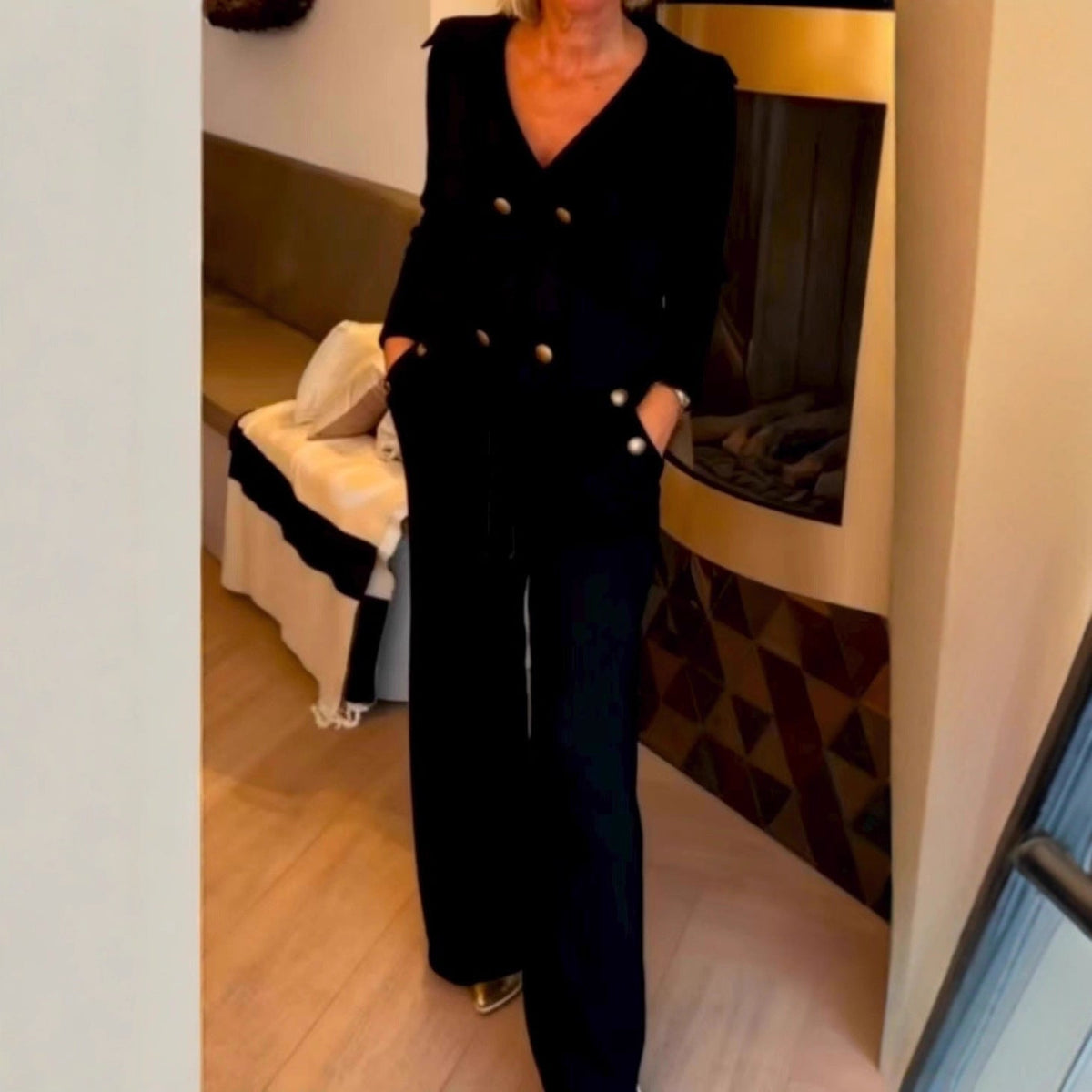 Women's Collar Button Solid Color Professional Suit