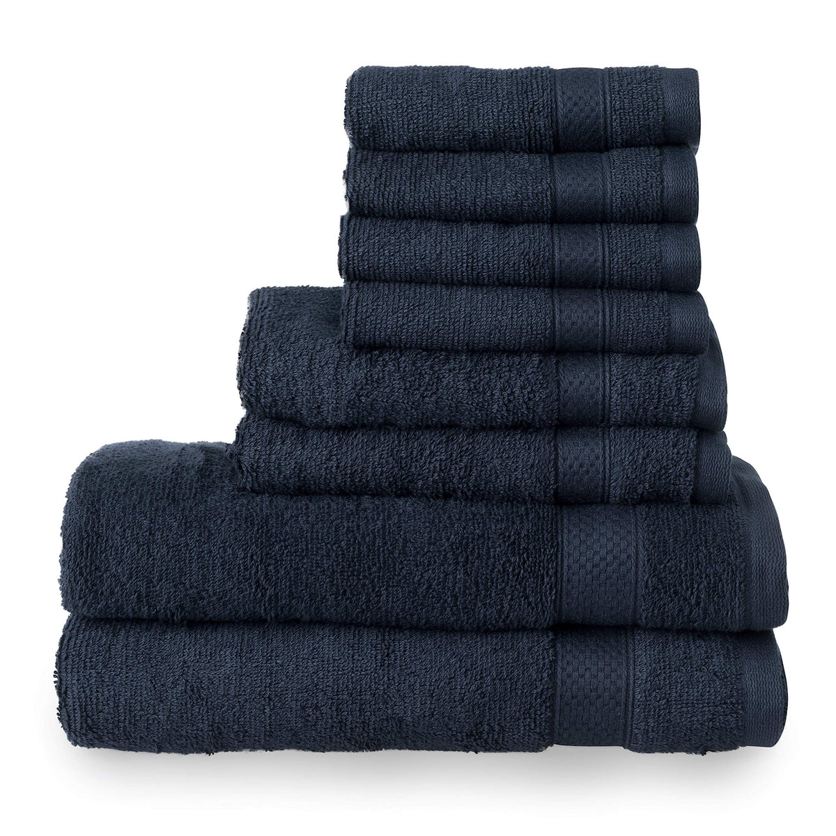 Welhome Basic 100% Cotton Towel Deep Navy - 8 Piece Set - Quick Dry - Absorbent - Soft - 434 GSM - Machine Washable - 2 Bath - 2 Hand - 4 Wash