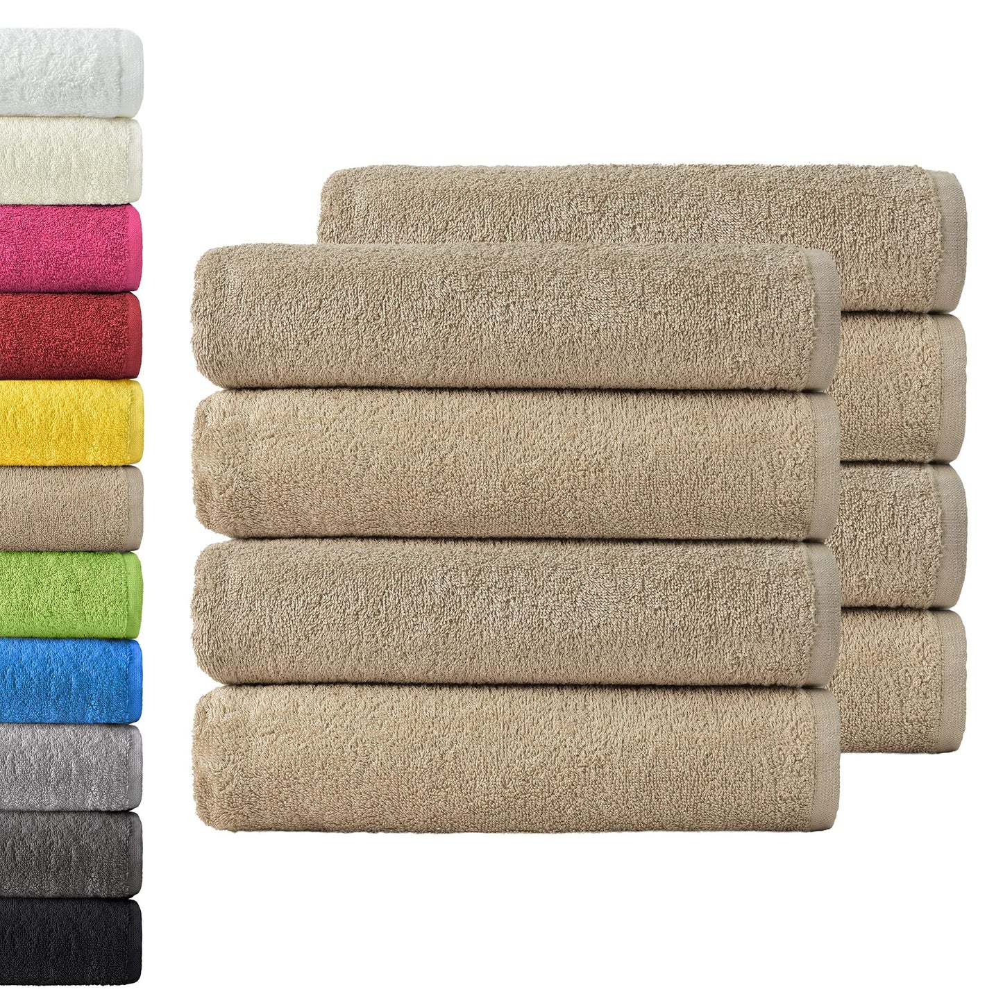 NatureMark Pack of 8 Terry Towels, Hand Towel Set, 50 x 100 cm, Sand/Beige, 100% Cotton