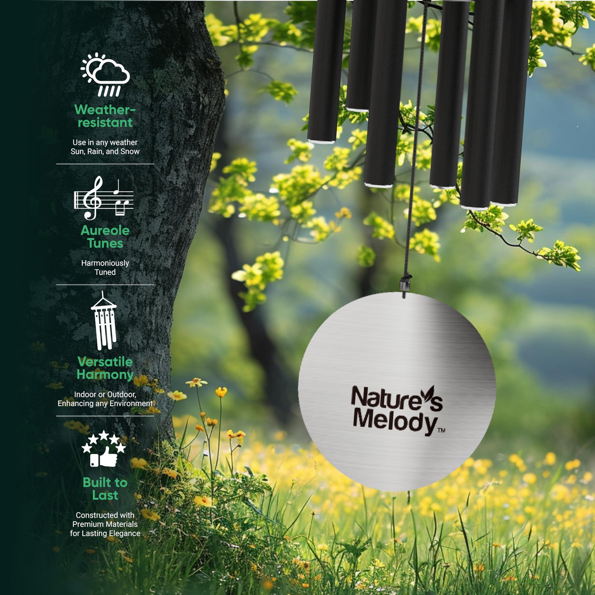 Nature's Melody AT28BK 28-inch Aureole Tunes Windchime - Black