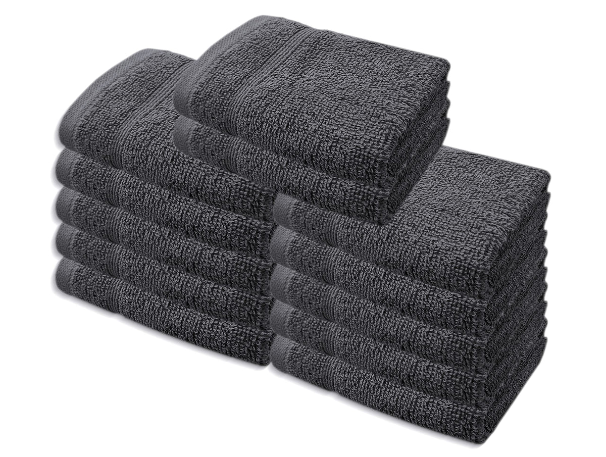 A & B TRADERS Premium Cotton Face Cloths Flannels Washcloth 12-Pack 500 GSM Ring Spun Soft Absorbent 30 x 30cm Towels Charcoal Grey