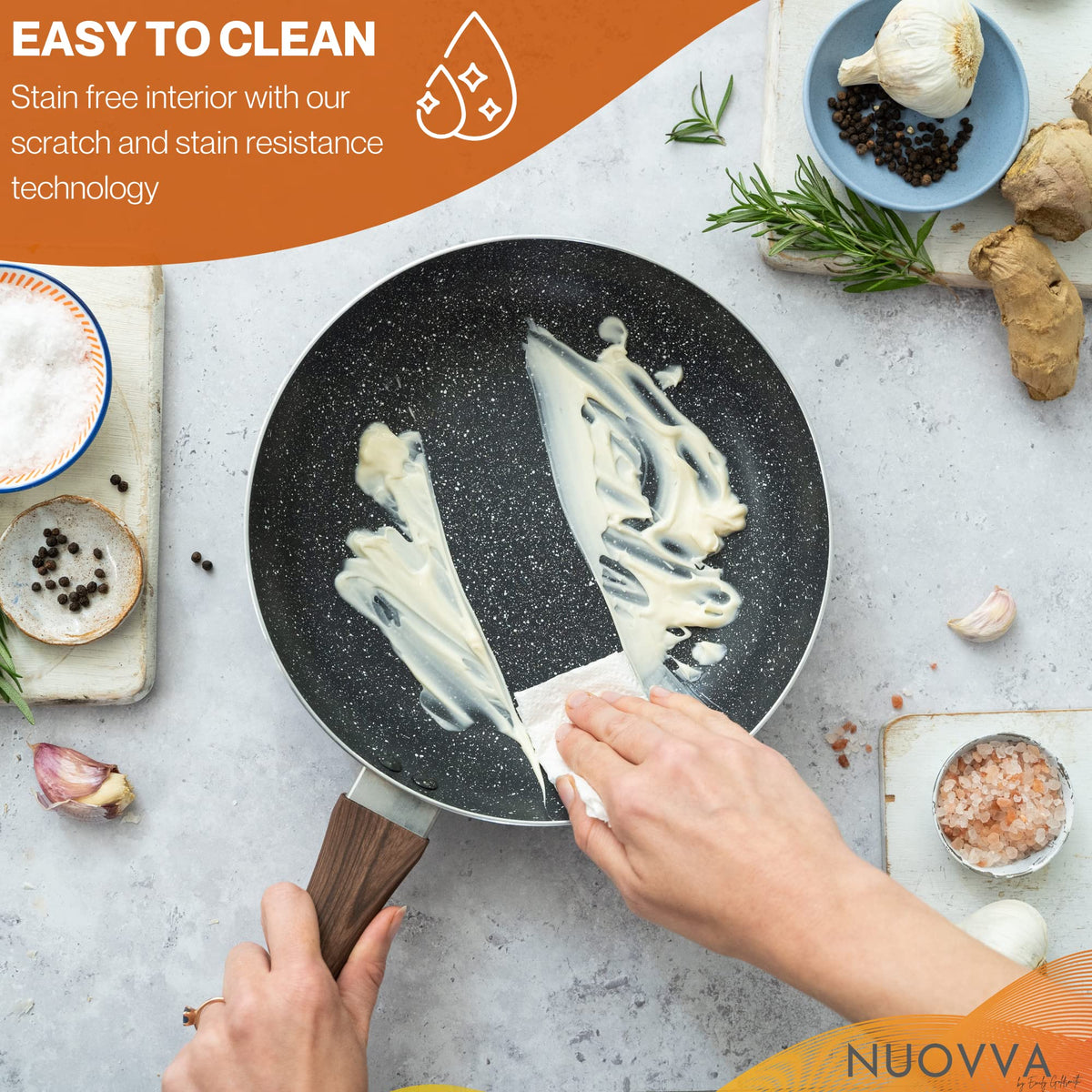 Non Stick Pots and Pans Set Induction Hob Pot Set 8pcs Kitchen Cookware with Lids Cooking Marble Saucepan Pots and Frying Pans by Nuovva